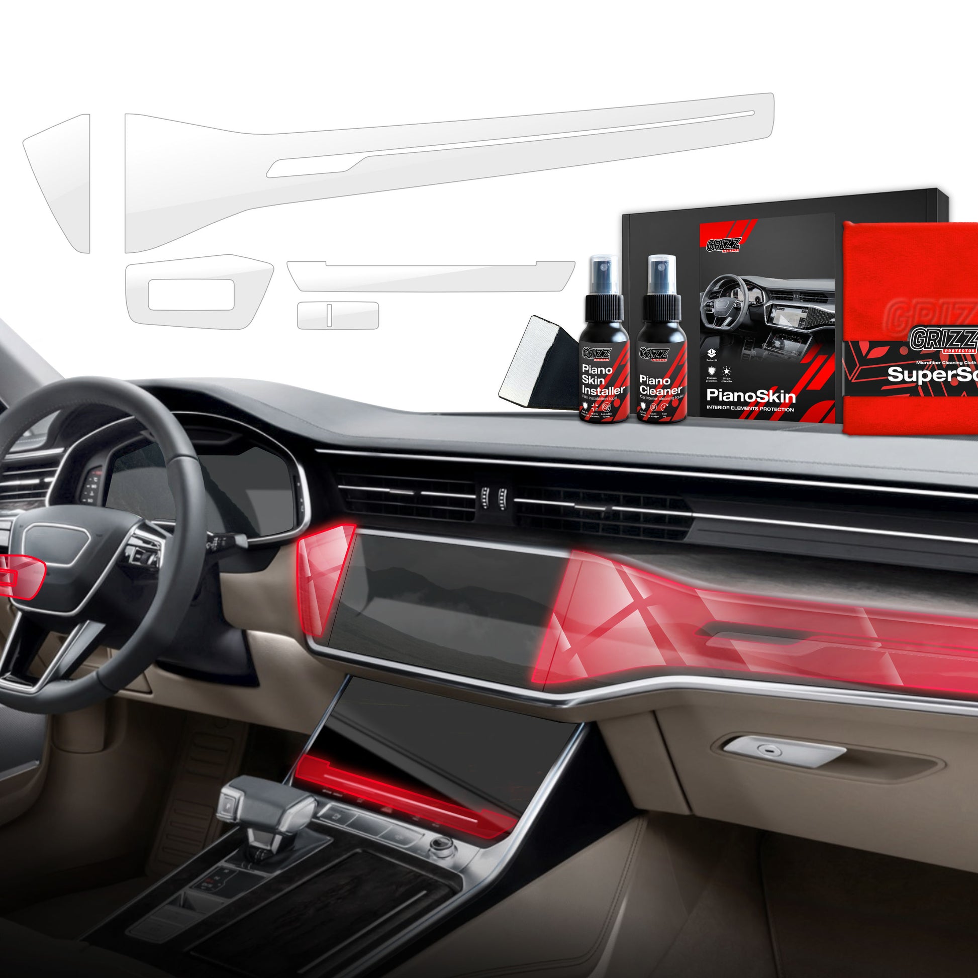 5in1 Grizz apsauginė vidinė plėvelė Audi RS7 C8 (2018-2025) Skaidrus PianoSkin