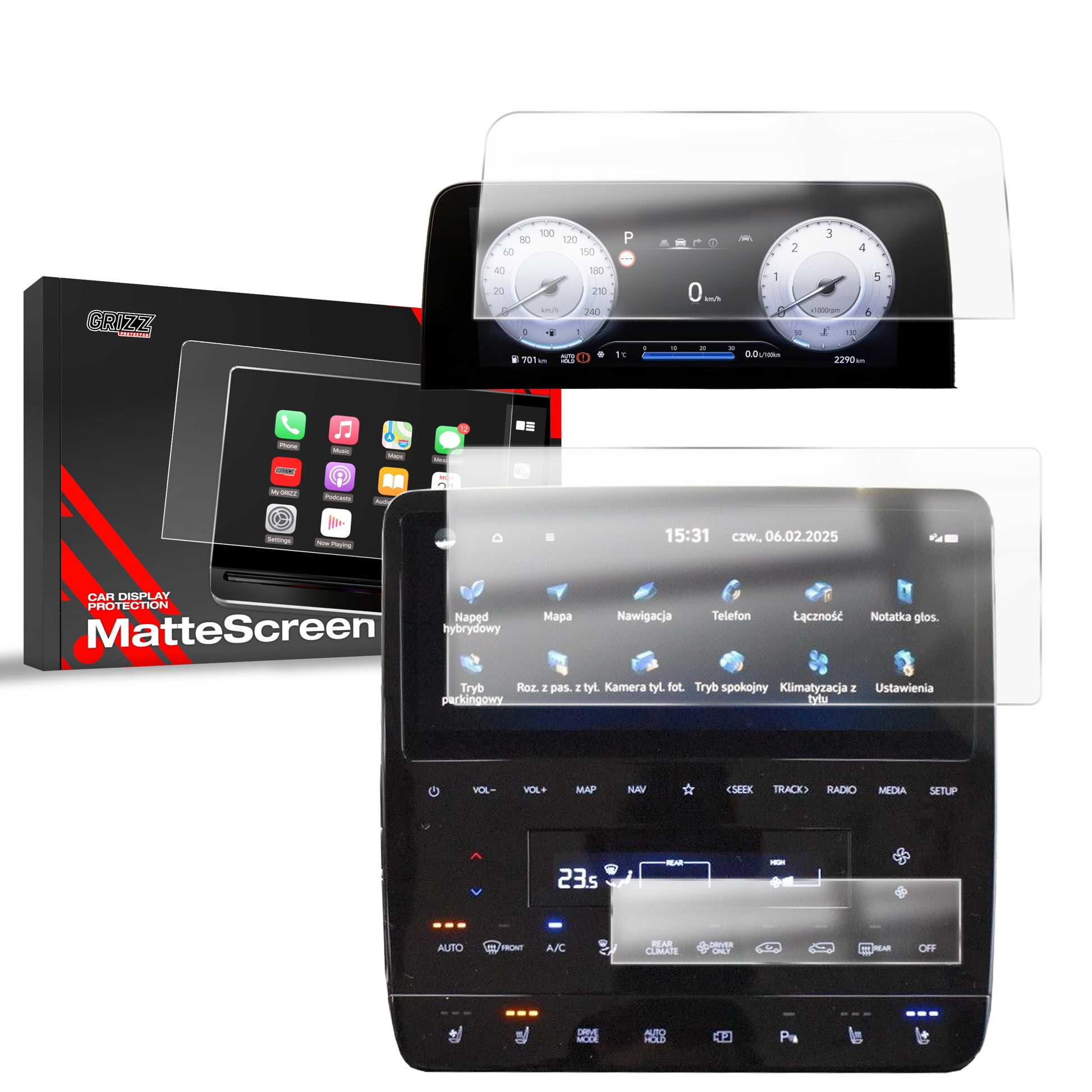 Anti-fingerprint screen protector Hyundai Staria 10.25" (2021-2025) Matte Grizz 3in1