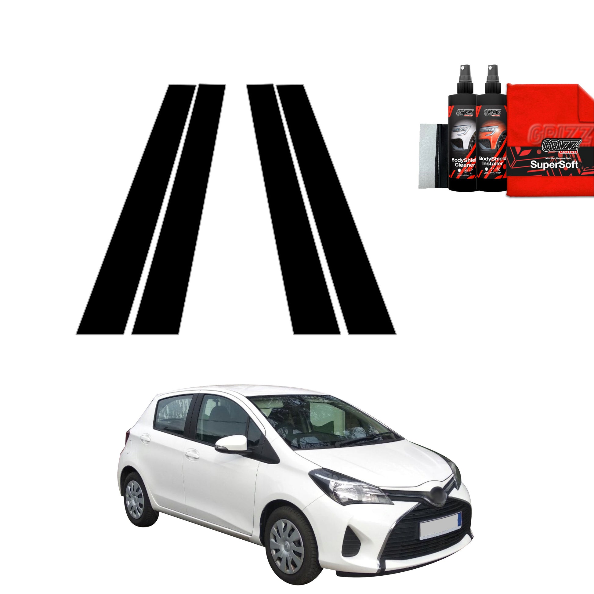 4in1 Juoda plėvelė statramsčiams Toyota Yaris (2011-2016)