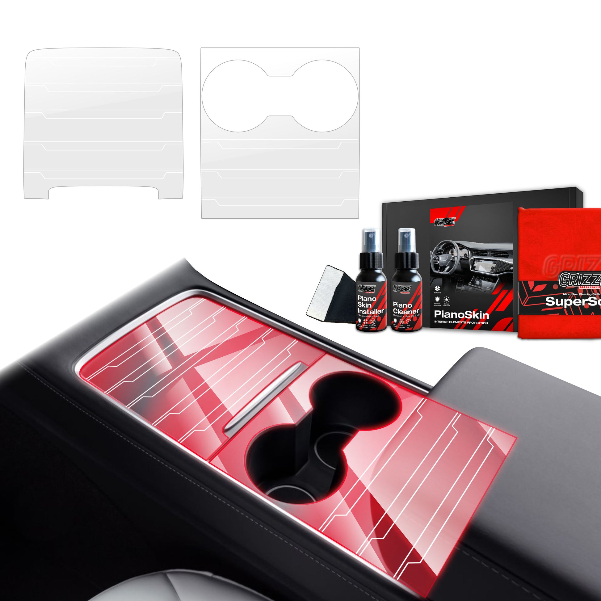 2in1 Grizz protective interior film Tesla Model 3 (2021-2025) Transparent Dynamic PianoSkin