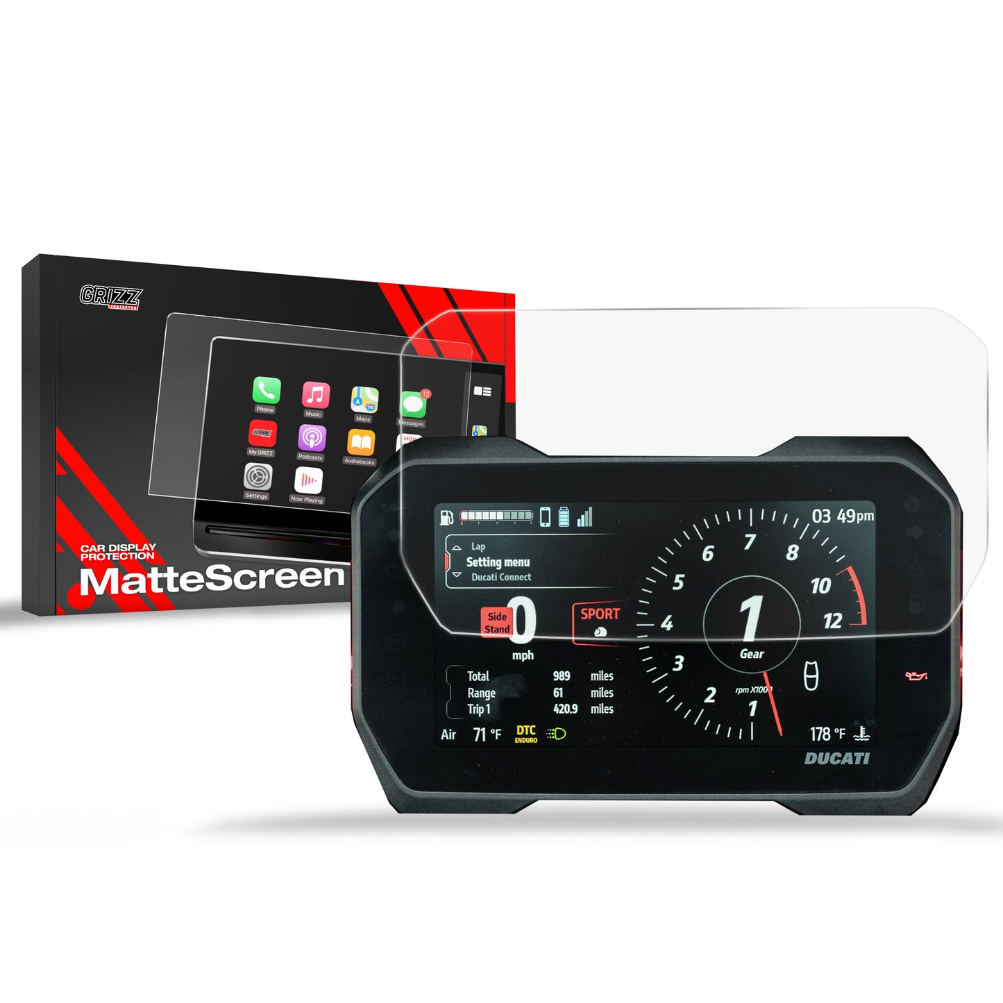 Anti-fingerprint screen film Ducati Multistrada V4 RS 7" (2024-2025) Matte Grizz