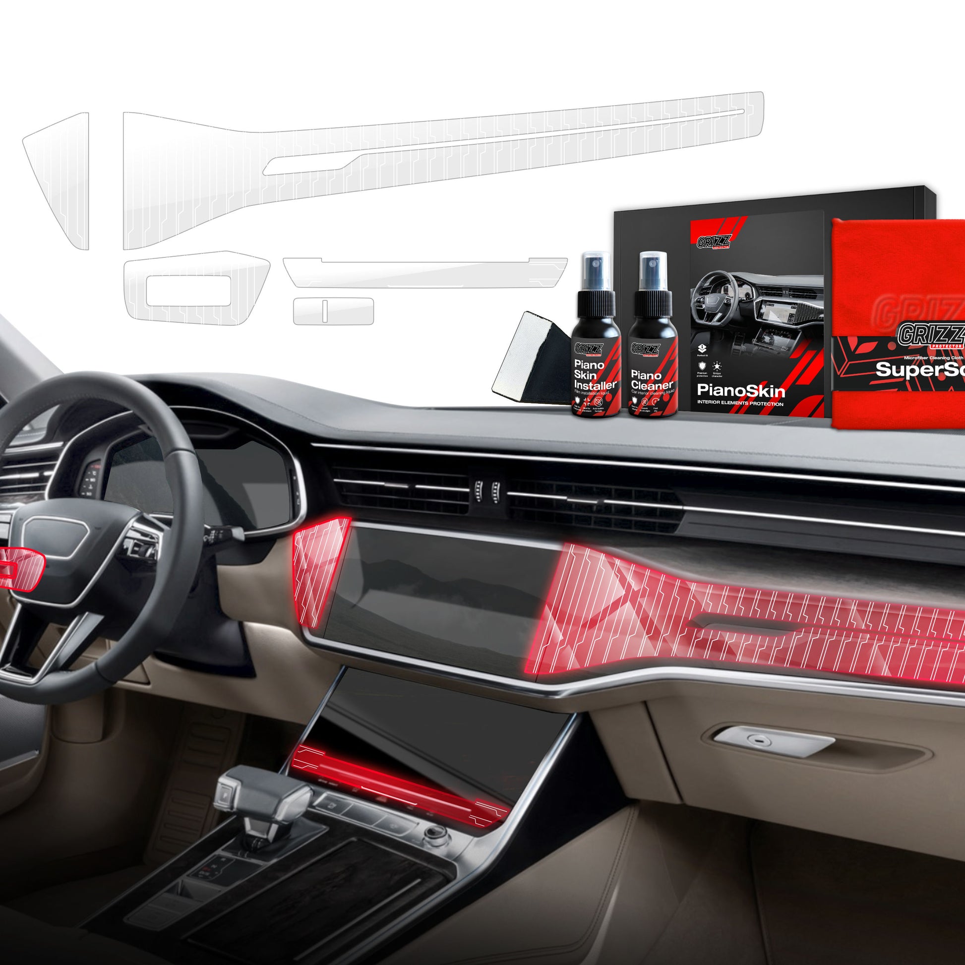 5in1 Grizz apsauginė vidinė plėvelė Audi S7 C8 (2018-2025) Skaidrus Dynamic PianoSkin