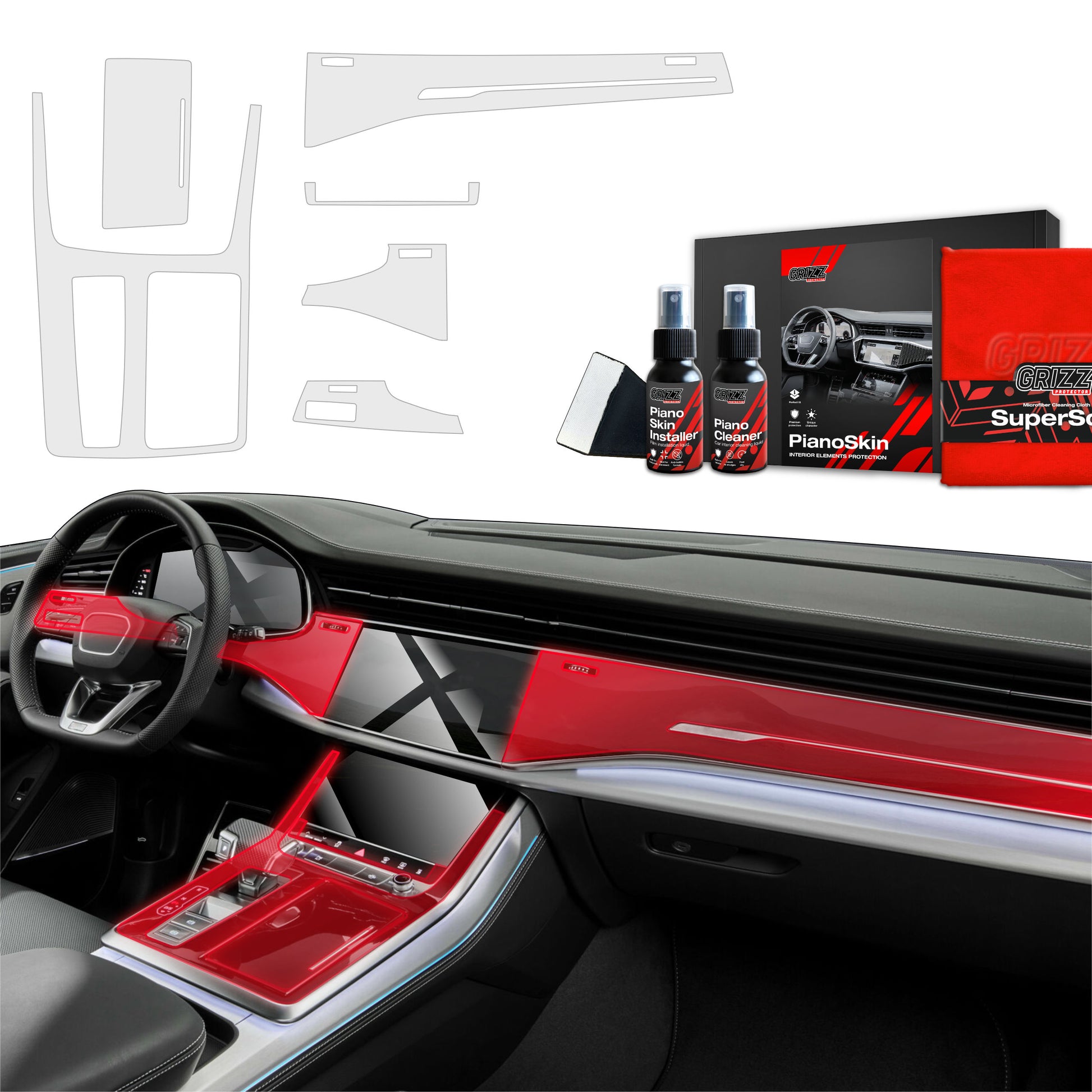6in1 Grizz apsauginė vidinė plėvelė Audi RSQ8 (2018-2024) Apsauga nuo pirštų atspaudų PianoSkin