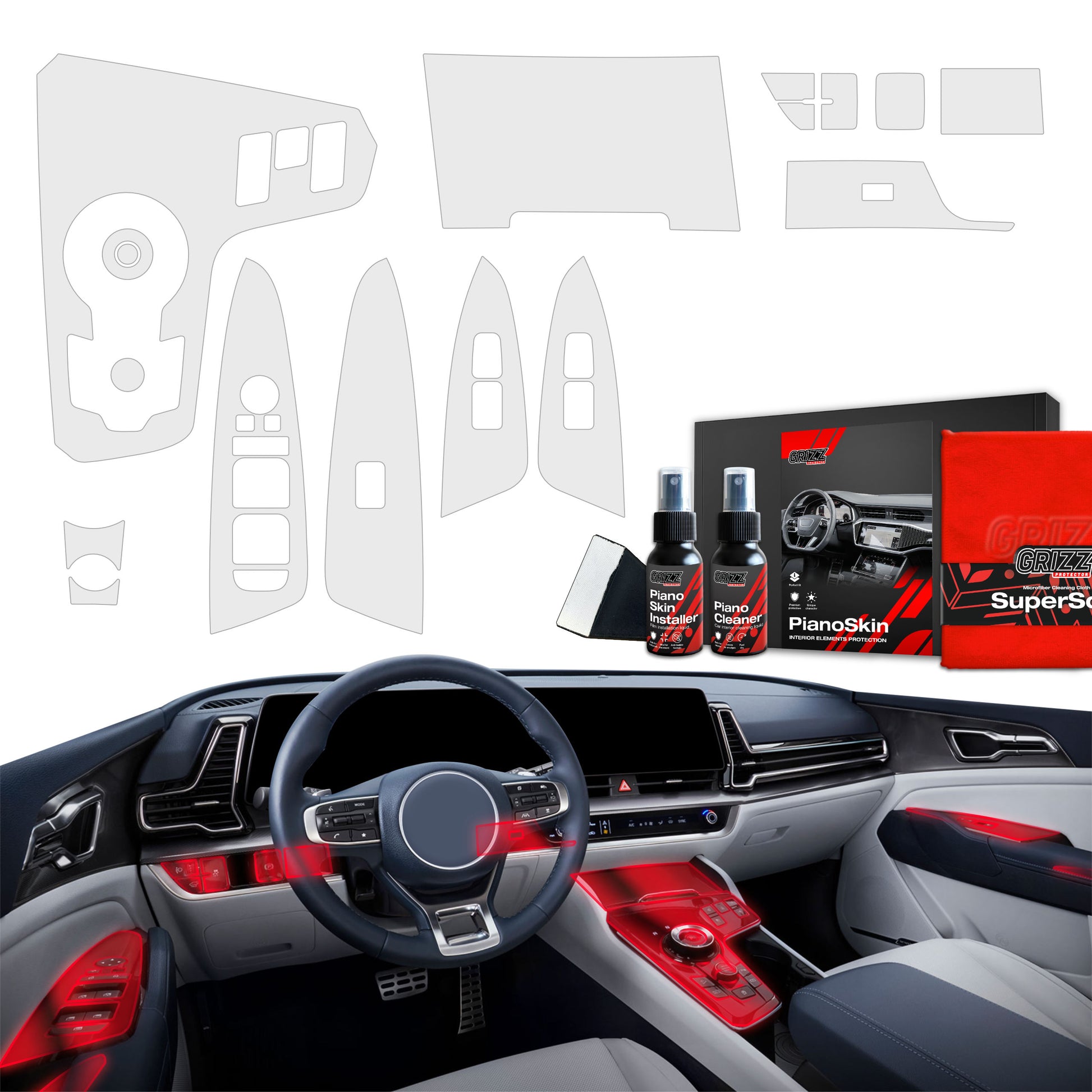 11in1 Grizz apsauginė vidinė plėvelė Kia Sportage 5 (2021-2024) Apsauga nuo pirštų atspaudų PianoSkin