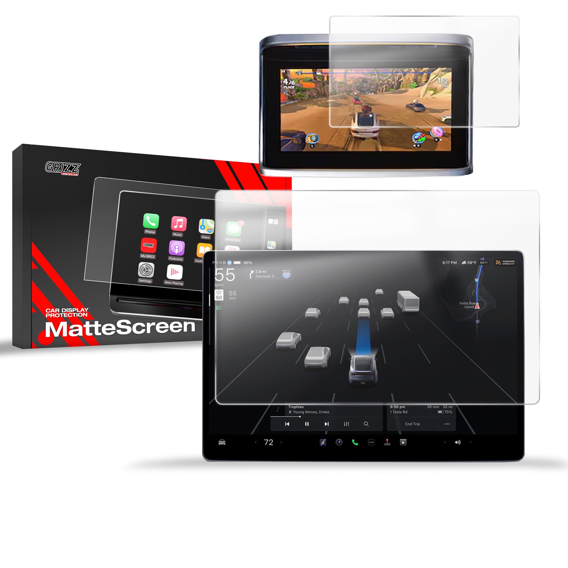 Anti-fingerprint screen film Tesla Model S Facelift (2025) Matte Grizz 2in1