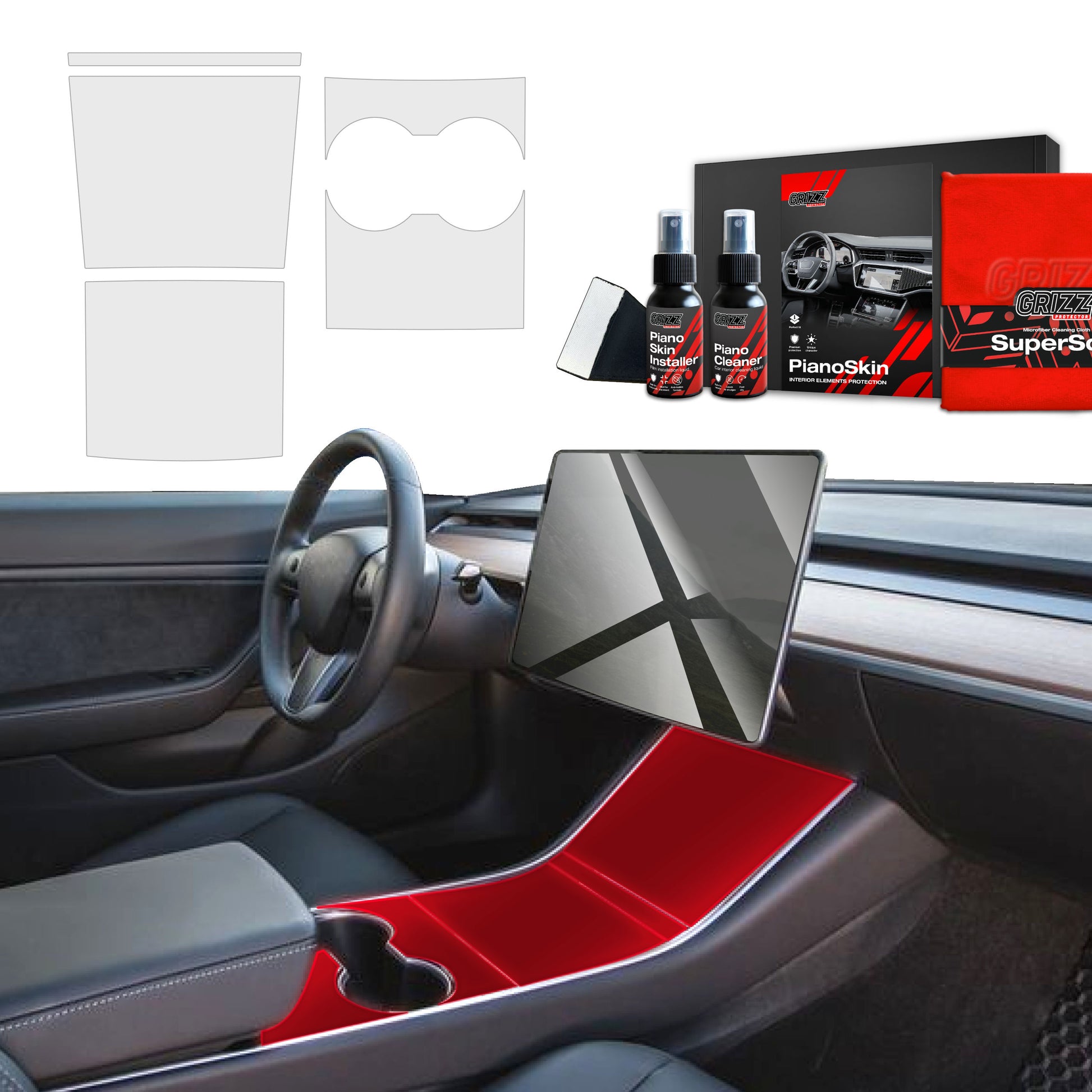 4in1 Grizz apsauginė vidinė plėvelė Tesla Model Y (2020-2024) Apsauga nuo pirštų atspaudų PianoSkin