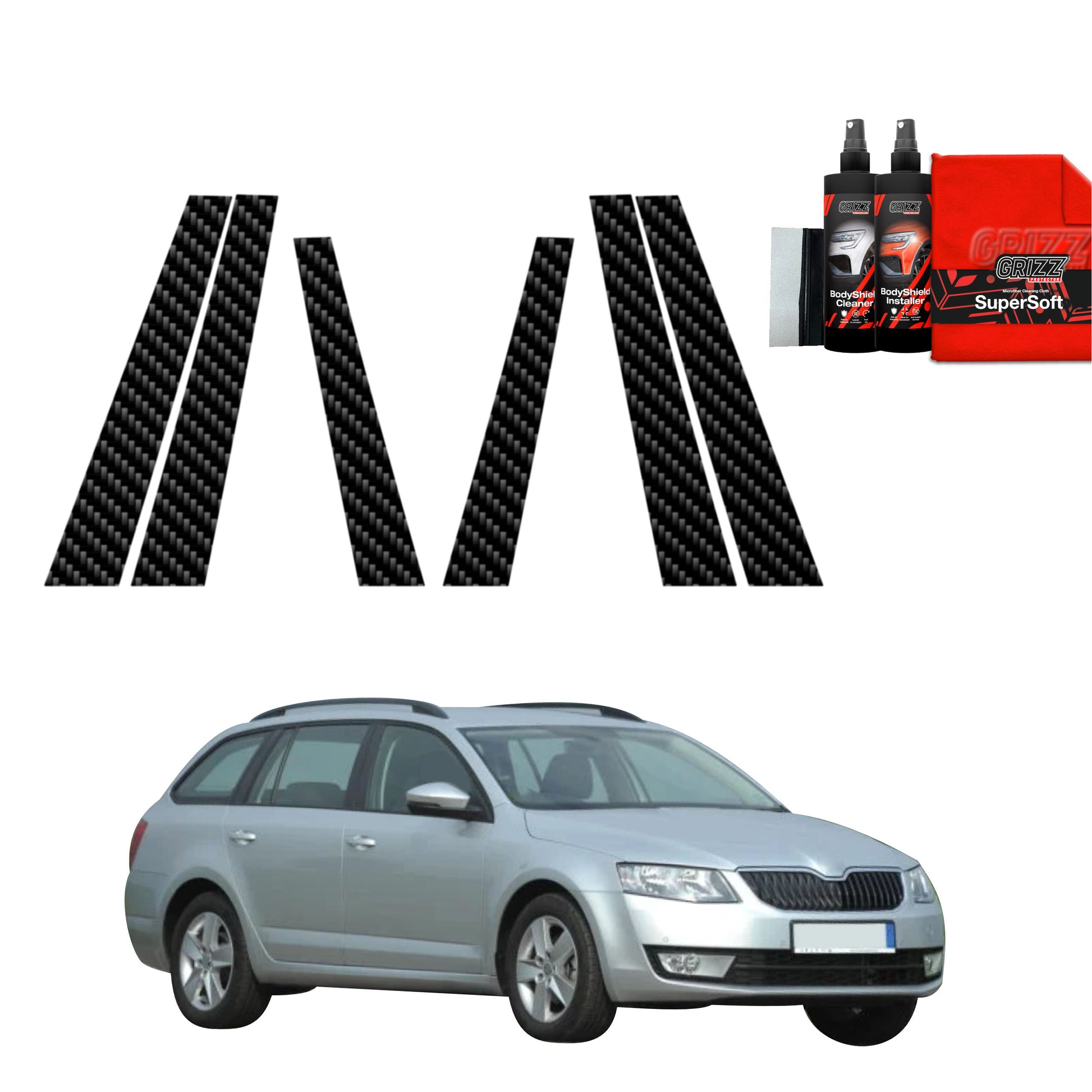 6in1 Anglies pluošto plėvelė statramsčiams Skoda Octavia 3 Kombi 5D (2017-2020)