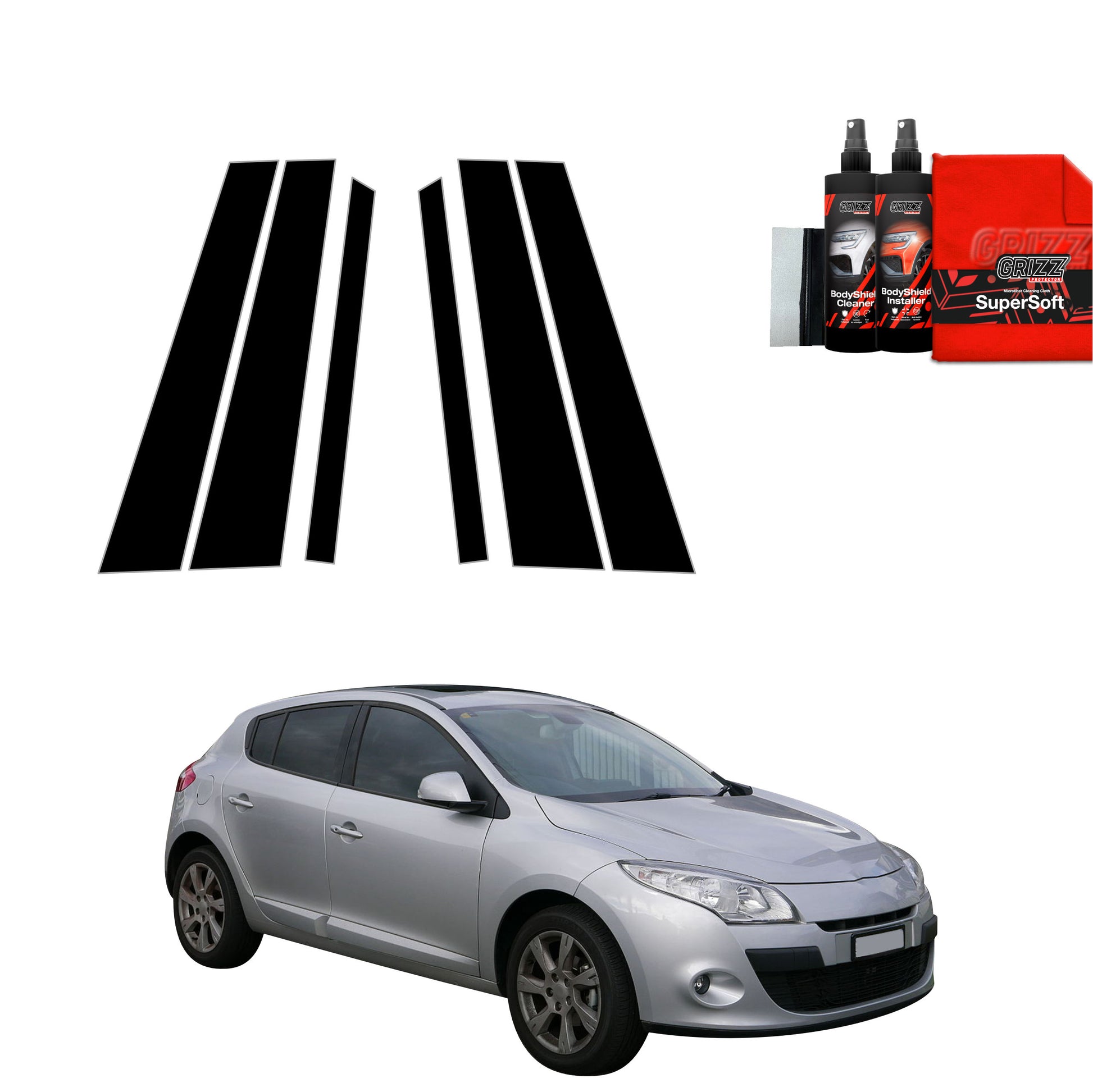 6in1 Juoda plėvelė statramsčiams Renault Megane 3 Kombi 5D (2008-2012)
