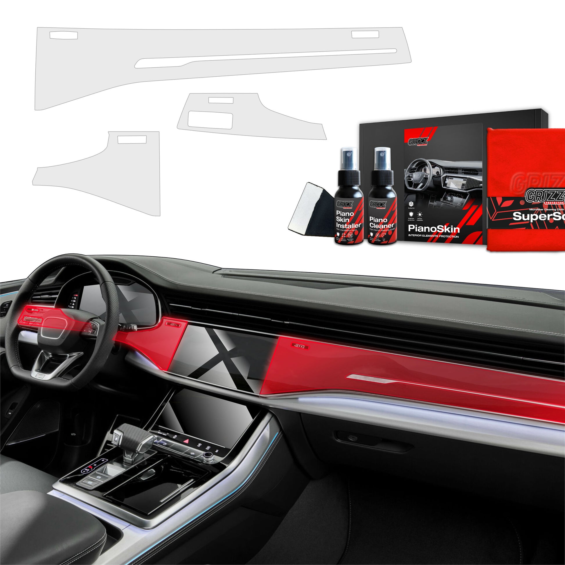 3in1 Grizz apsauginė vidinė plėvelė Audi Q7 (2019-2025) Apsauga nuo pirštų atspaudų PianoSkin