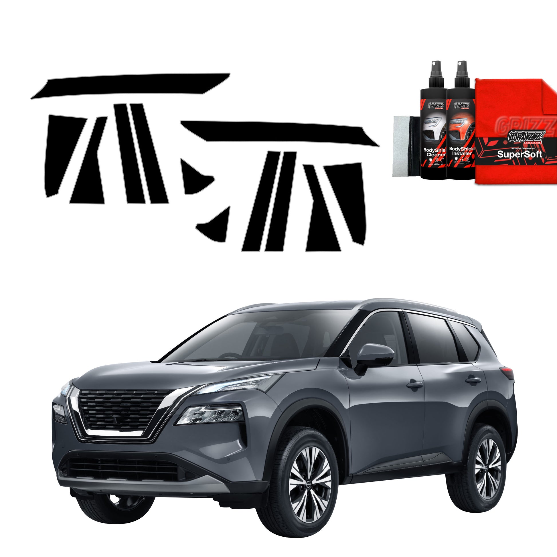 12in1 Juoda plėvelė statramsčiams Nissan X-Trail Facelift (2024-2025)