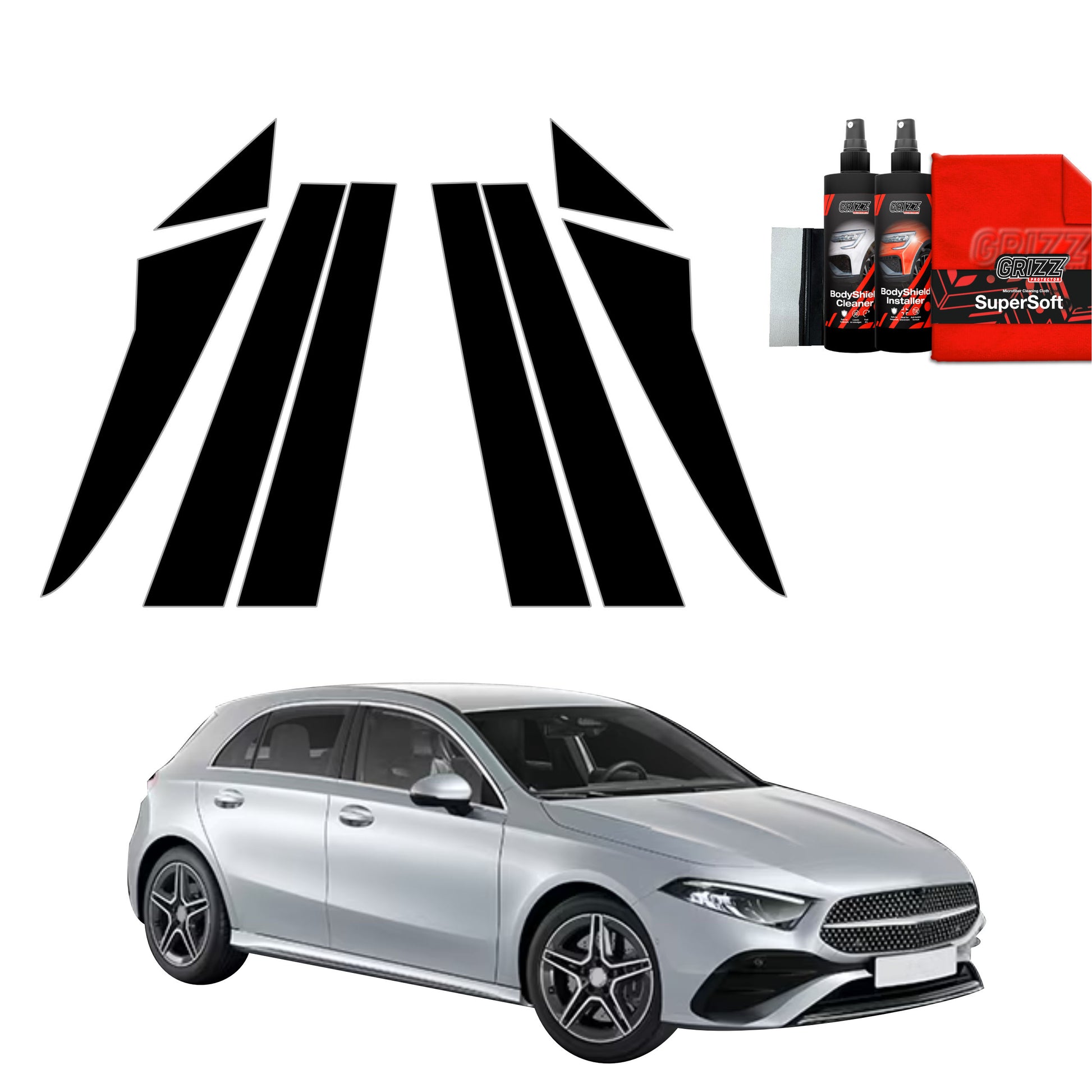 8in1 Juoda plėvelė statramsčiams Mercedes A Klasa in177 (2018-2025)