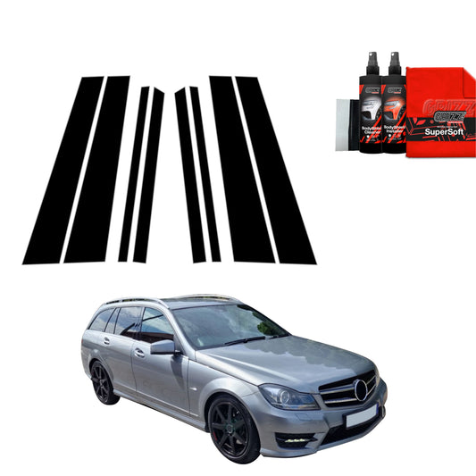 8in1 Juoda plėvelė statramsčiams Mercedes Benz C Klasa S204 Kombi Facelifting (2011-2014)