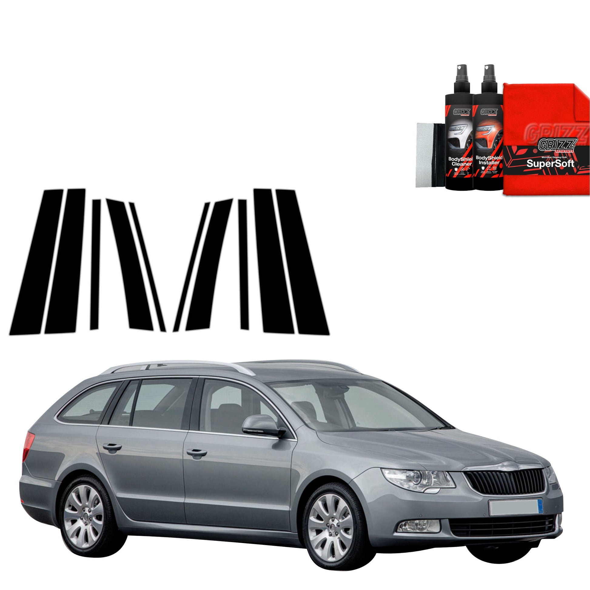 10in1 Juoda plėvelė statramsčiams Skoda Superb 2 Kombi (2009-2013)