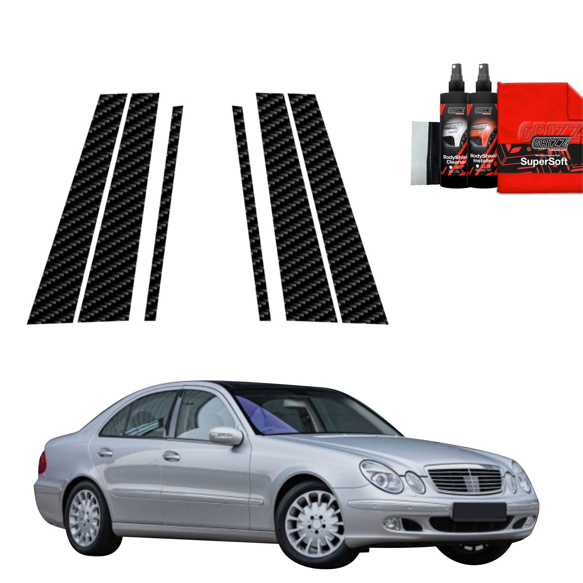 6in1 Anglies pluošto plėvelė statramsčiams Mercedes Benz E Klasa W211 Sedan (2002-2009)