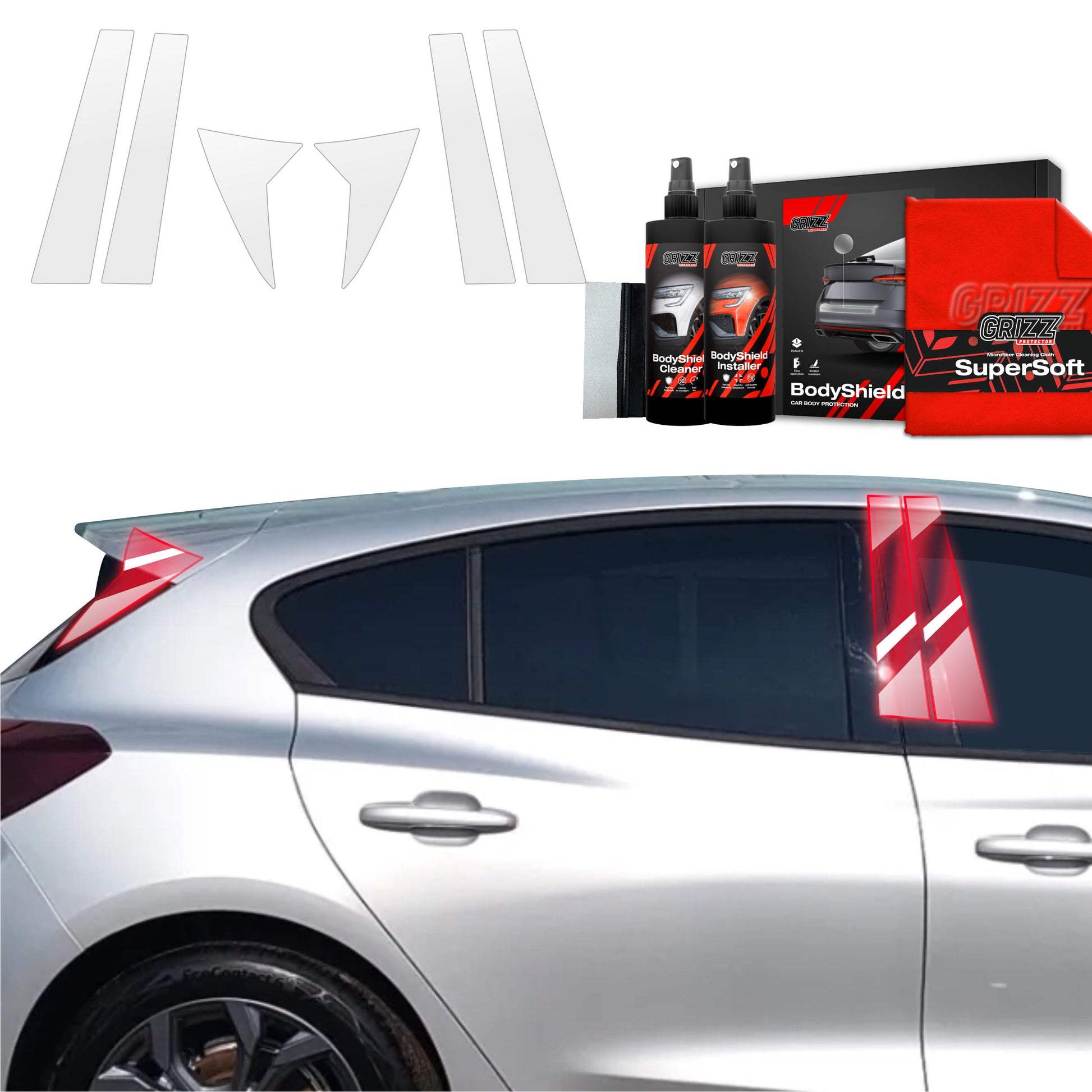 6in1 Protective film for pillars Ford Focus ST-Line X Hatchback Facelift (2021-2025)