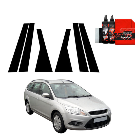 6in1 Juoda plėvelė statramsčiams Ford Focus Mk2 Kombi Facelifting (2007-2011)