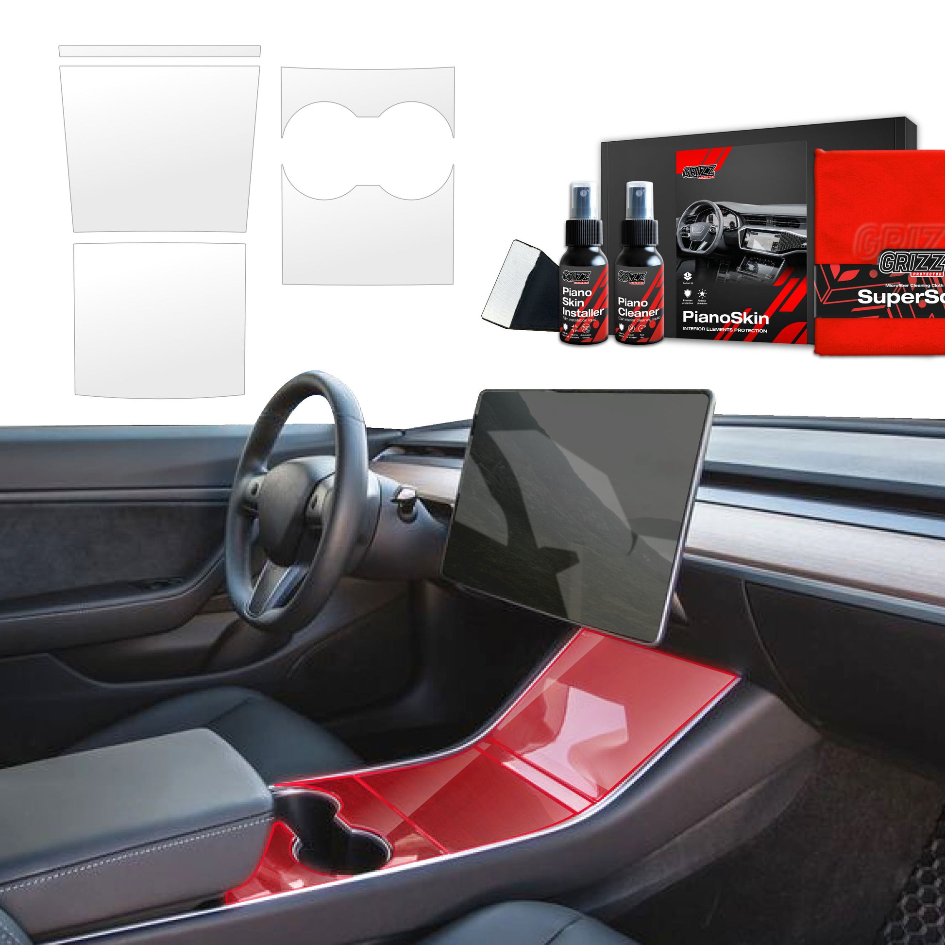 4in1 Grizz apsauginė vidinė plėvelė Tesla Model 3 (2017-2020) Skaidrus PianoSkin