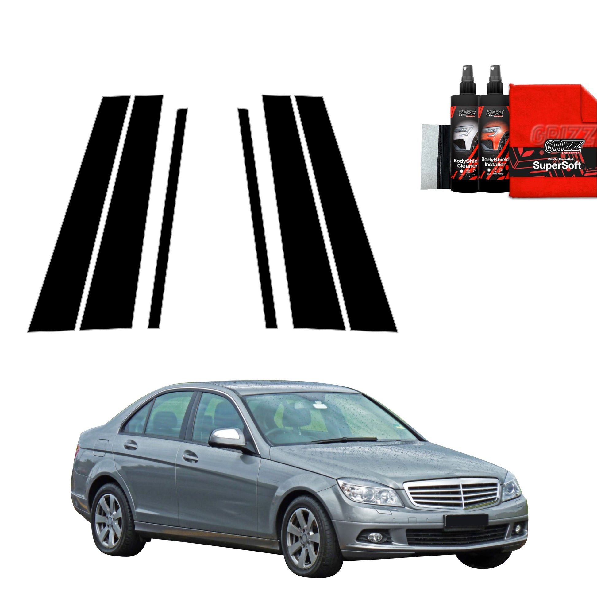 6in1 Juoda plėvelė statramsčiams Mercedes Benz C Klasa W204 Sedan (2007-2011)