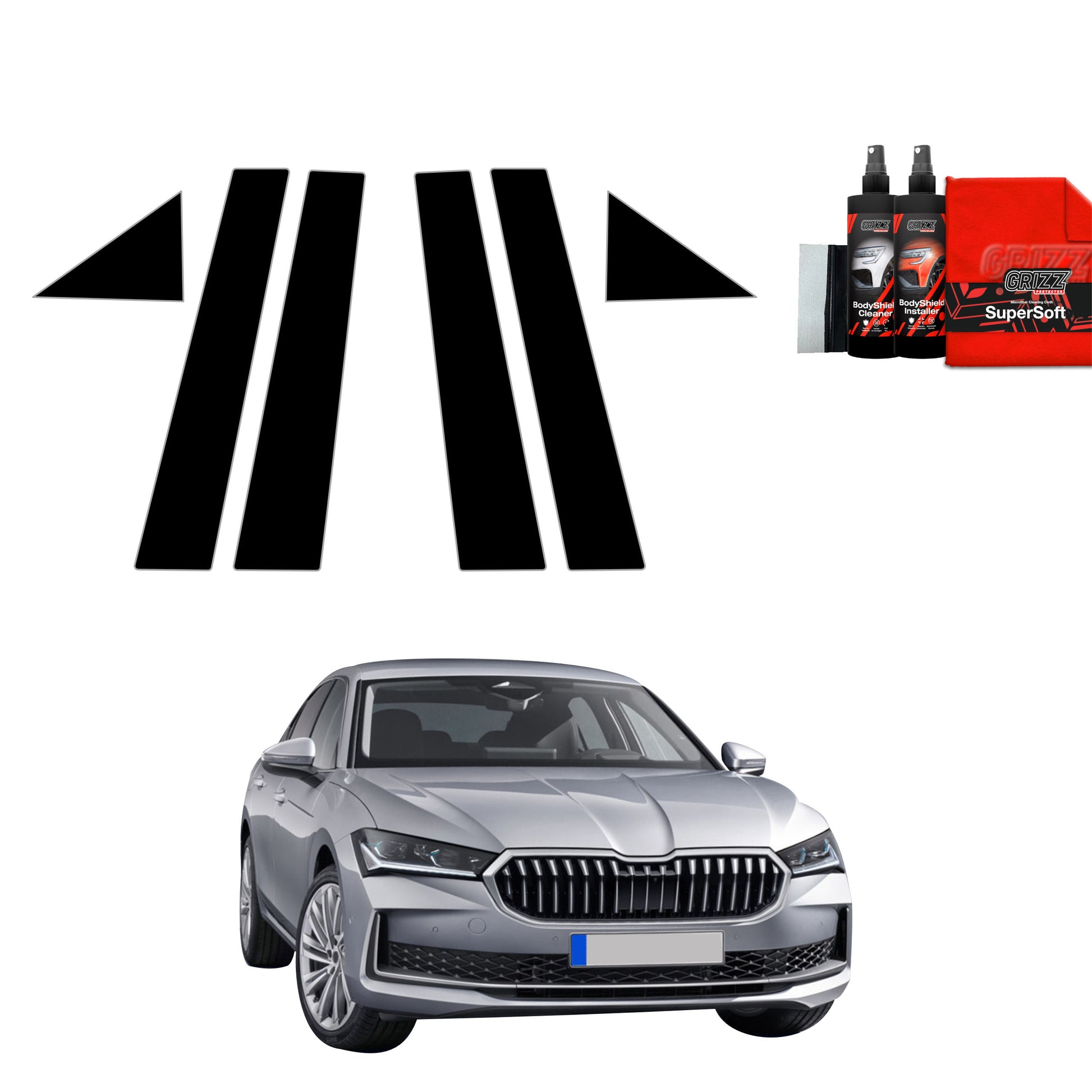 6in1 Juoda plėvelė statramsčiams Skoda Superb 4 Liftback (2024-2025)