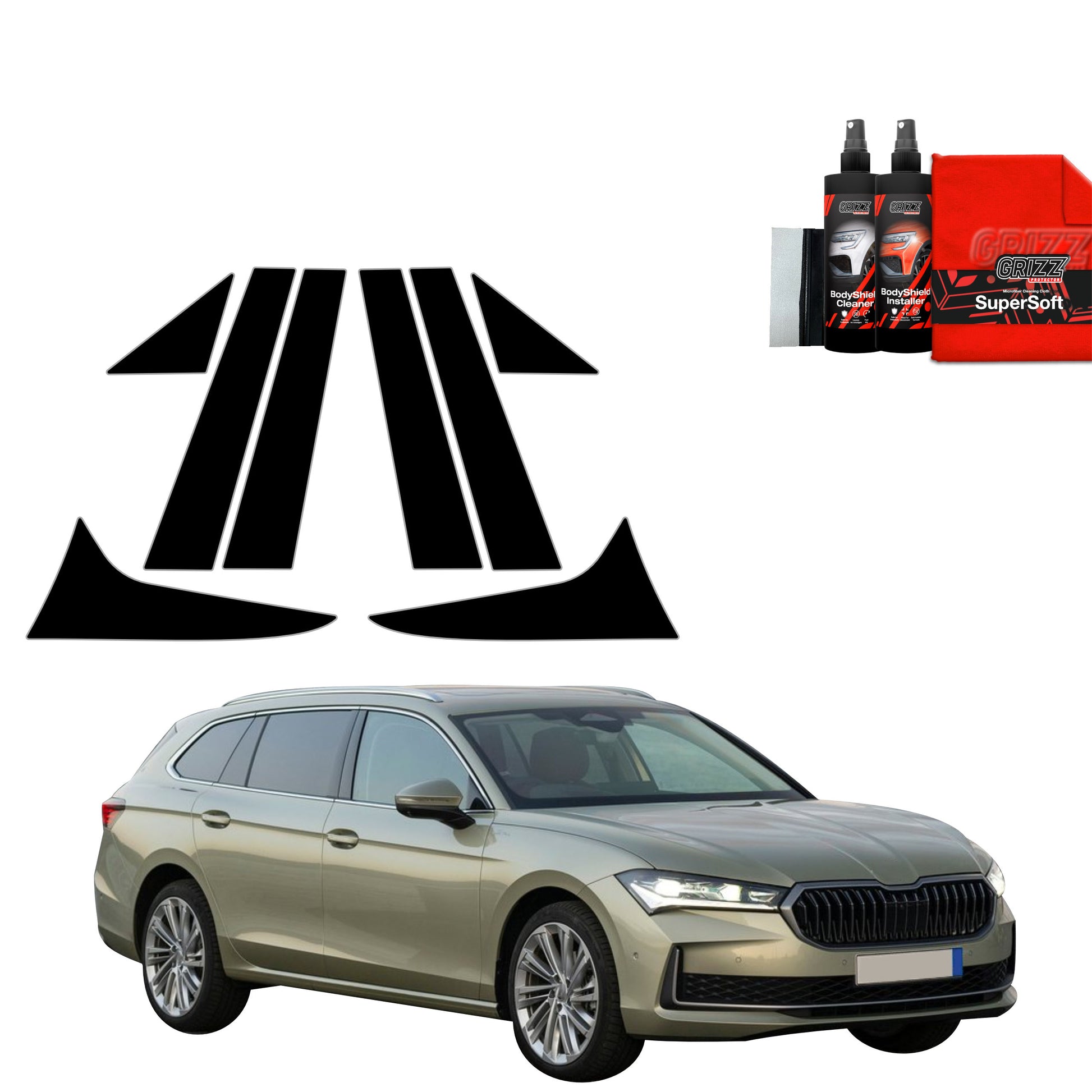 8in1 Juoda plėvelė statramsčiams Skoda Superb 4 Combi (2024-2025)