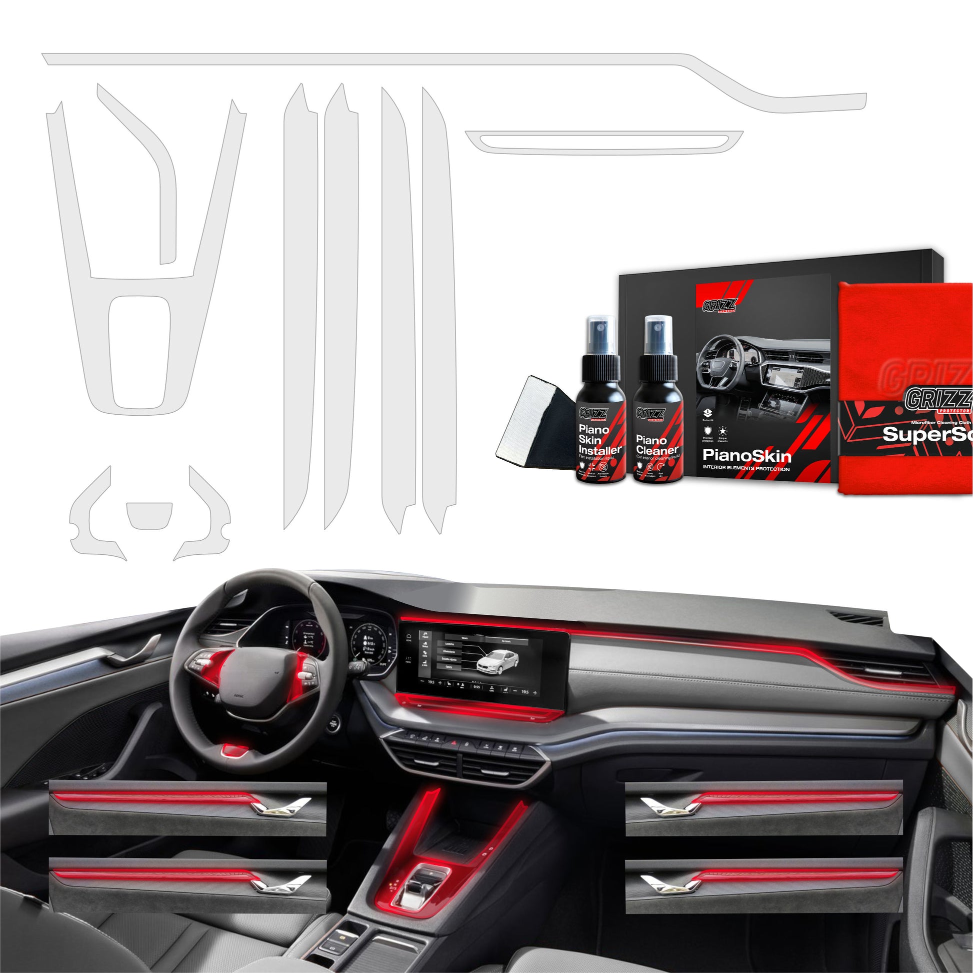 11in1 Grizz protective interior film Skoda Octavia 4 13" Facelift (2024-2025) Anti-fingerprint PianoSkin