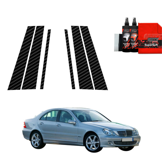 6in1 Carbon Fiber Film for Pillars Mercedes Benz C Class W203 Sedan (2000-2007)