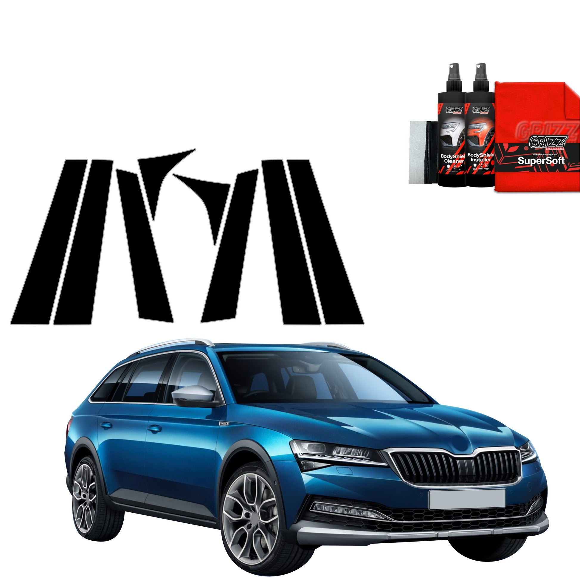8in1 Juoda plėvelė statramsčiams Skoda Superb 3 Combi (2016-2019)