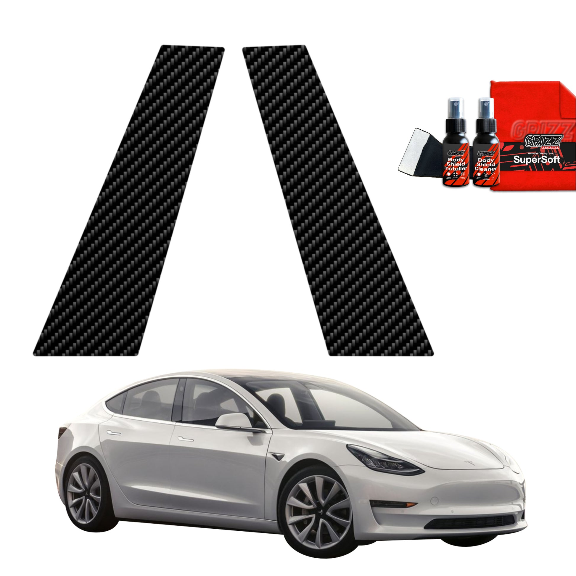 2in1 Anglies pluošto plėvelė statramsčiams Tesla Model 3 (2017-2020)