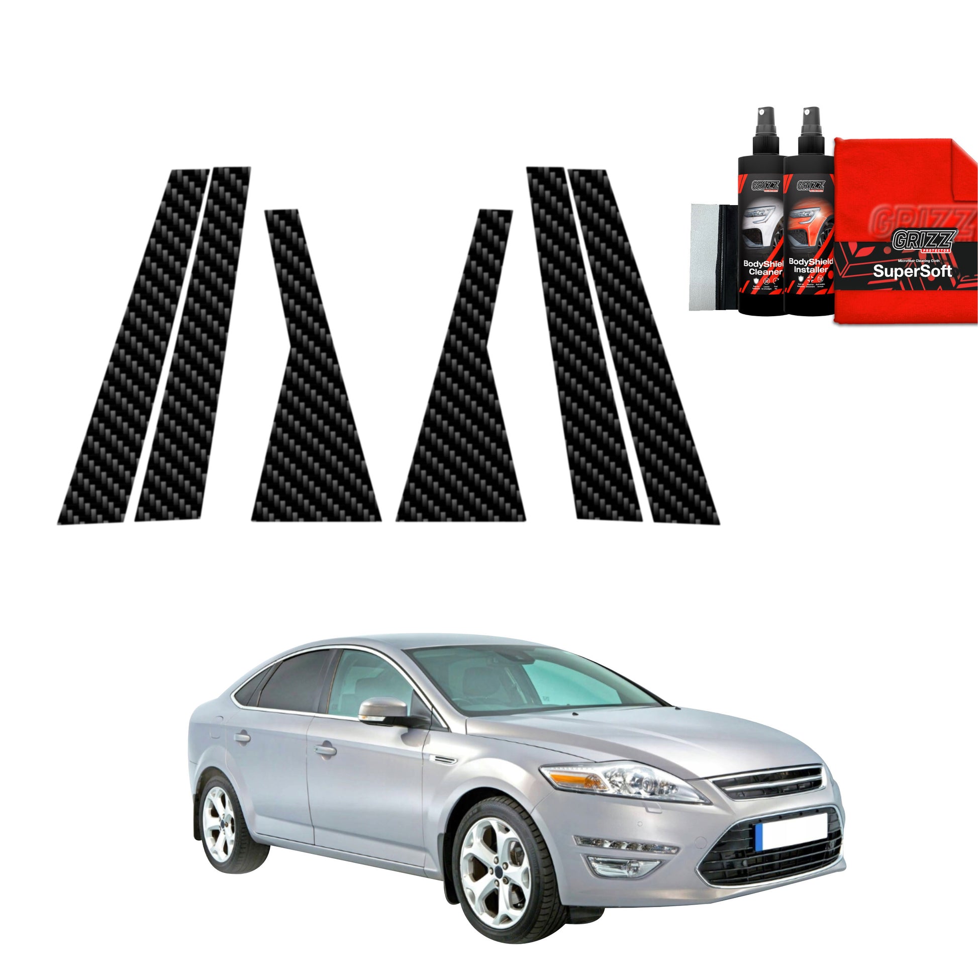 6in1 Carbon Fiber Film for Pillars Ford Mondeo Mk4 Sedan (2007-2014)