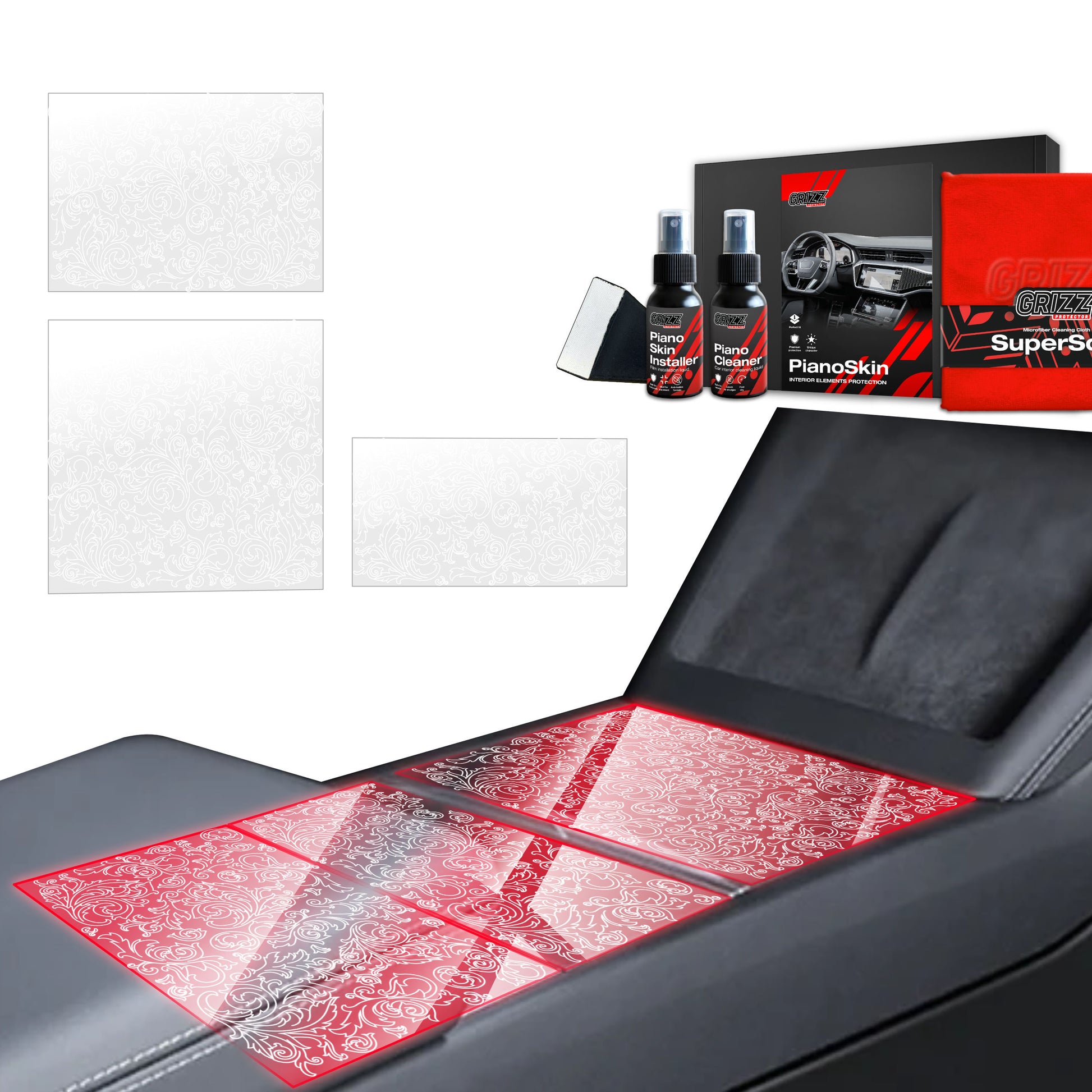 3in1 Grizz protective interior film Tesla Model 3 Highland (2024-2025) Transparent Floral PianoSkin