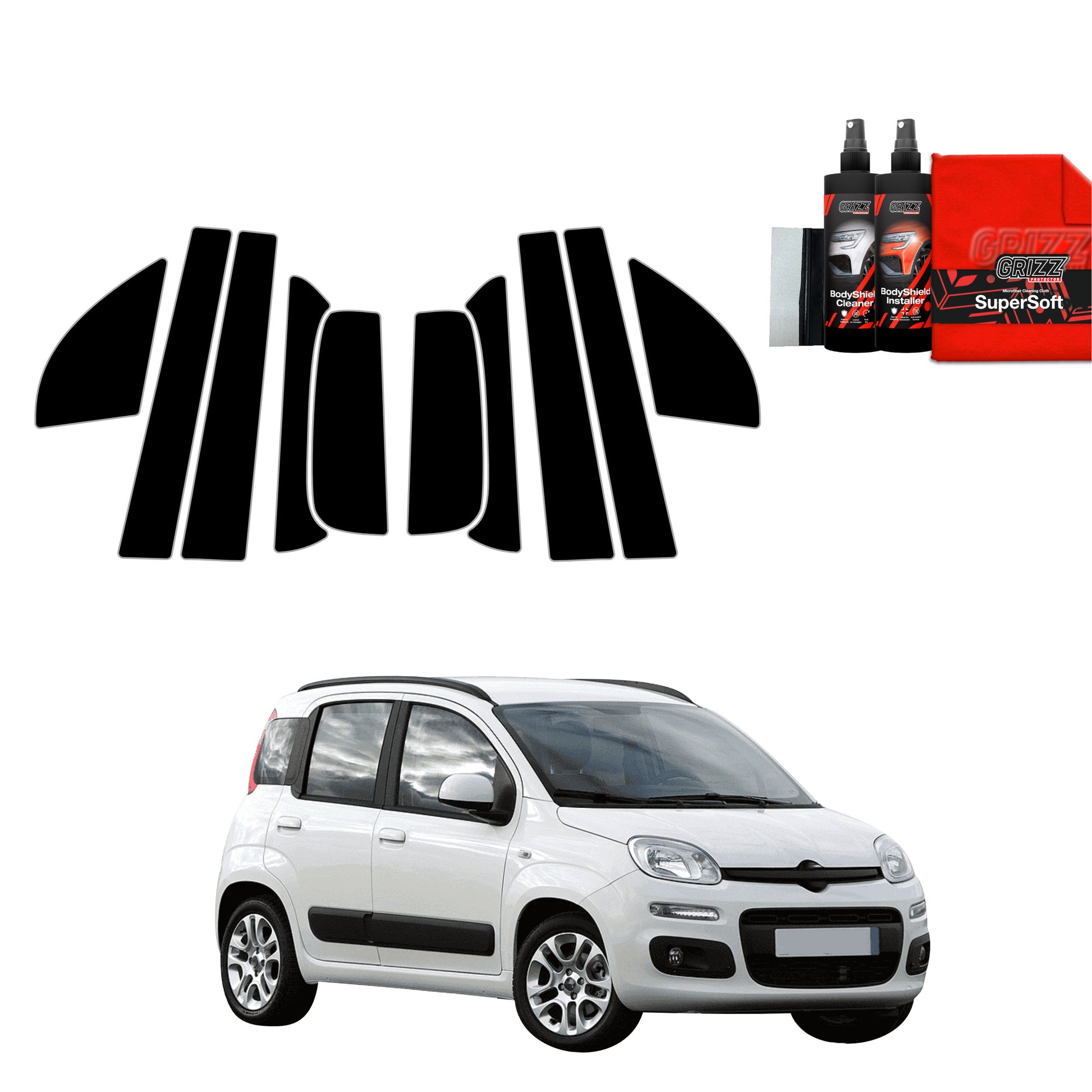 10in1 Juoda plėvelė statramsčiams Fiat Panda 3 Hatchback 5D (2011-2016)