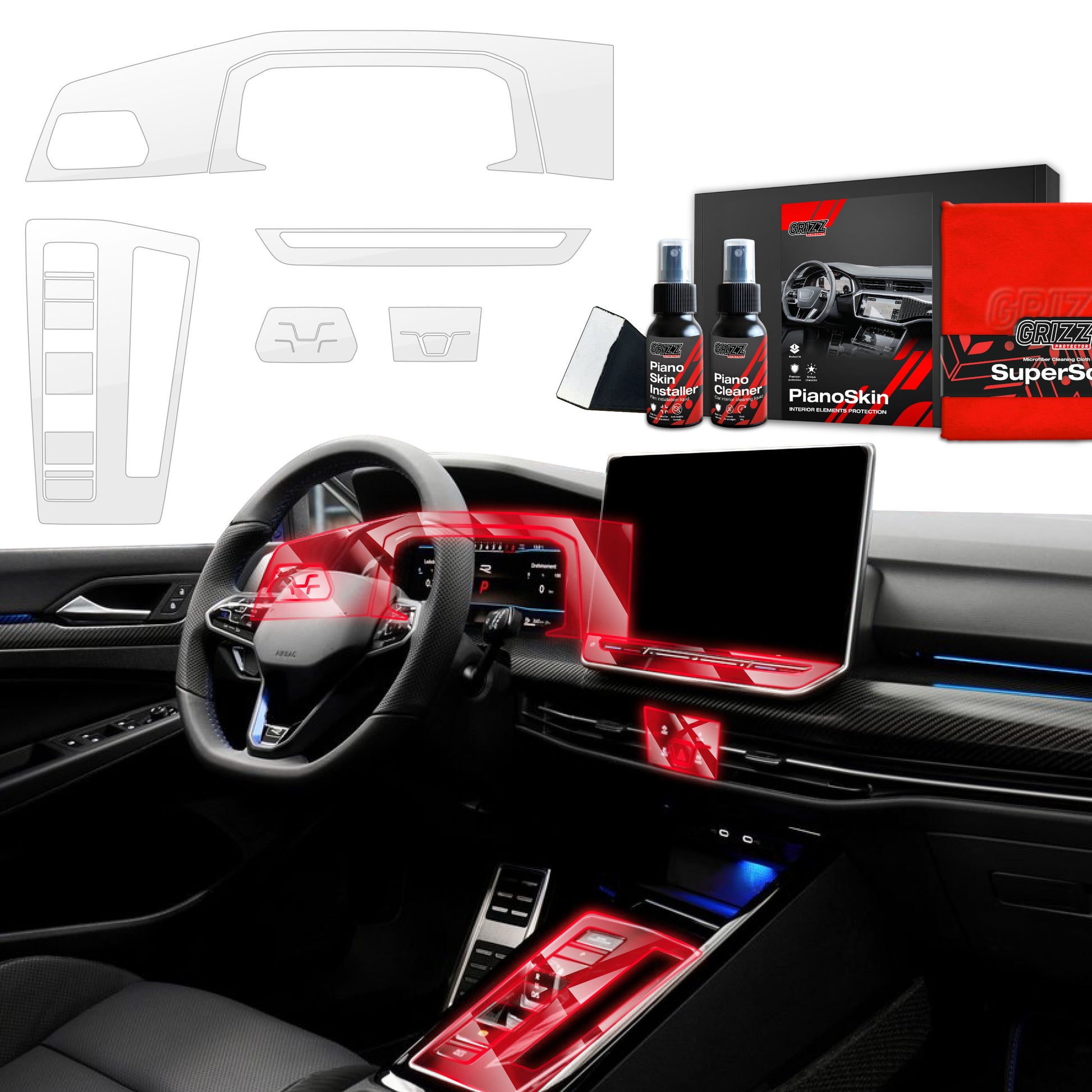 6in1 Grizz apsauginė vidinė plėvelė Volkswagen VW Golf 8 (2024-2025) Skaidrus PianoSkin