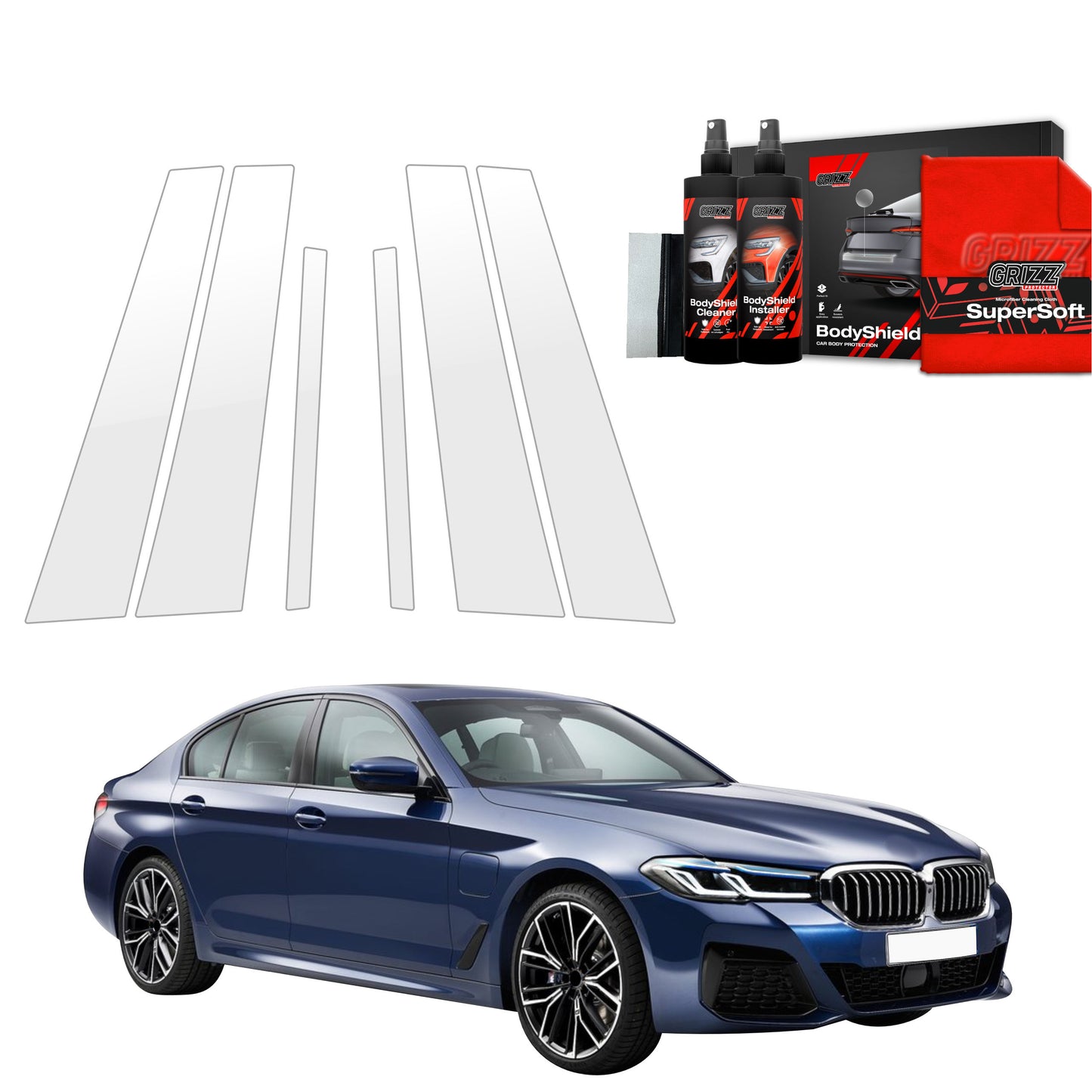 6in1 Protective film for pillars for BMW 5 G30 Sedan (2023-2025)