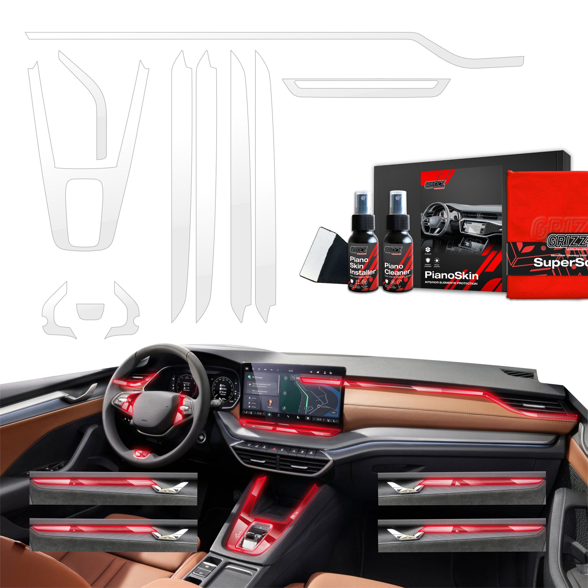 11in1 Grizz apsauginė vidinė plėvelė Skoda Octavia 4 (2020-2024) Skaidrus PianoSkin
