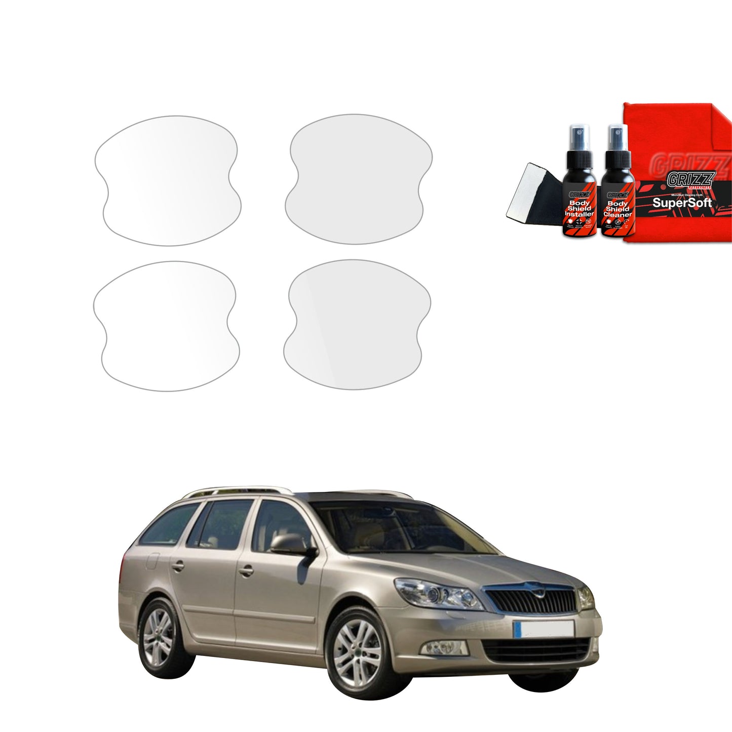 4in1 Protective film under door handles for Skoda Octavia 2 Kombi Facelifting (2008-2013)