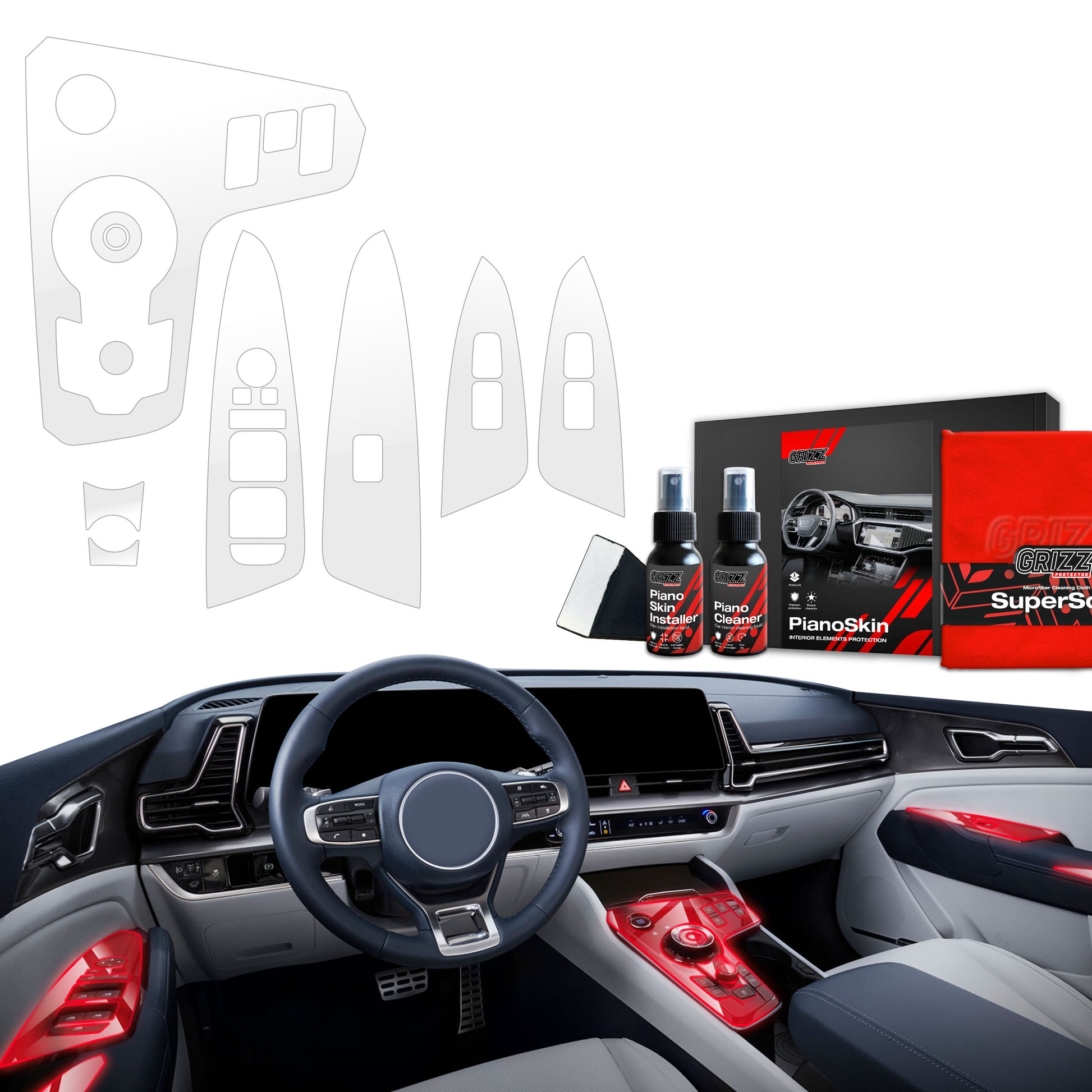 6in1 Grizz protective interior film Kia Sportage 5 Keyless (2021-2024) Transparent PianoSkin