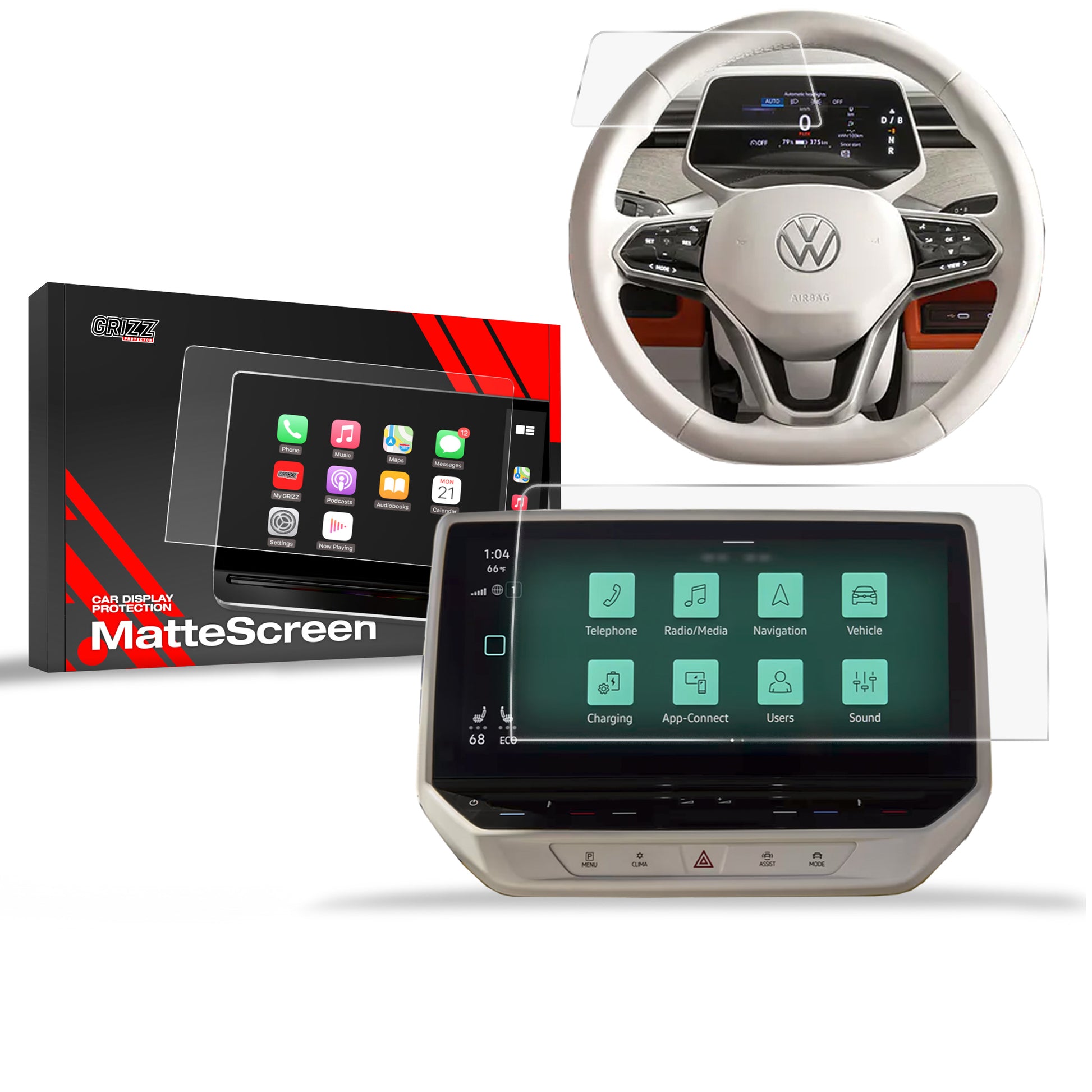Anti-fingerprint screen protector for Volkswagen VW ID. Buzz 12" (2022-2025) Matte Grizz 2in1