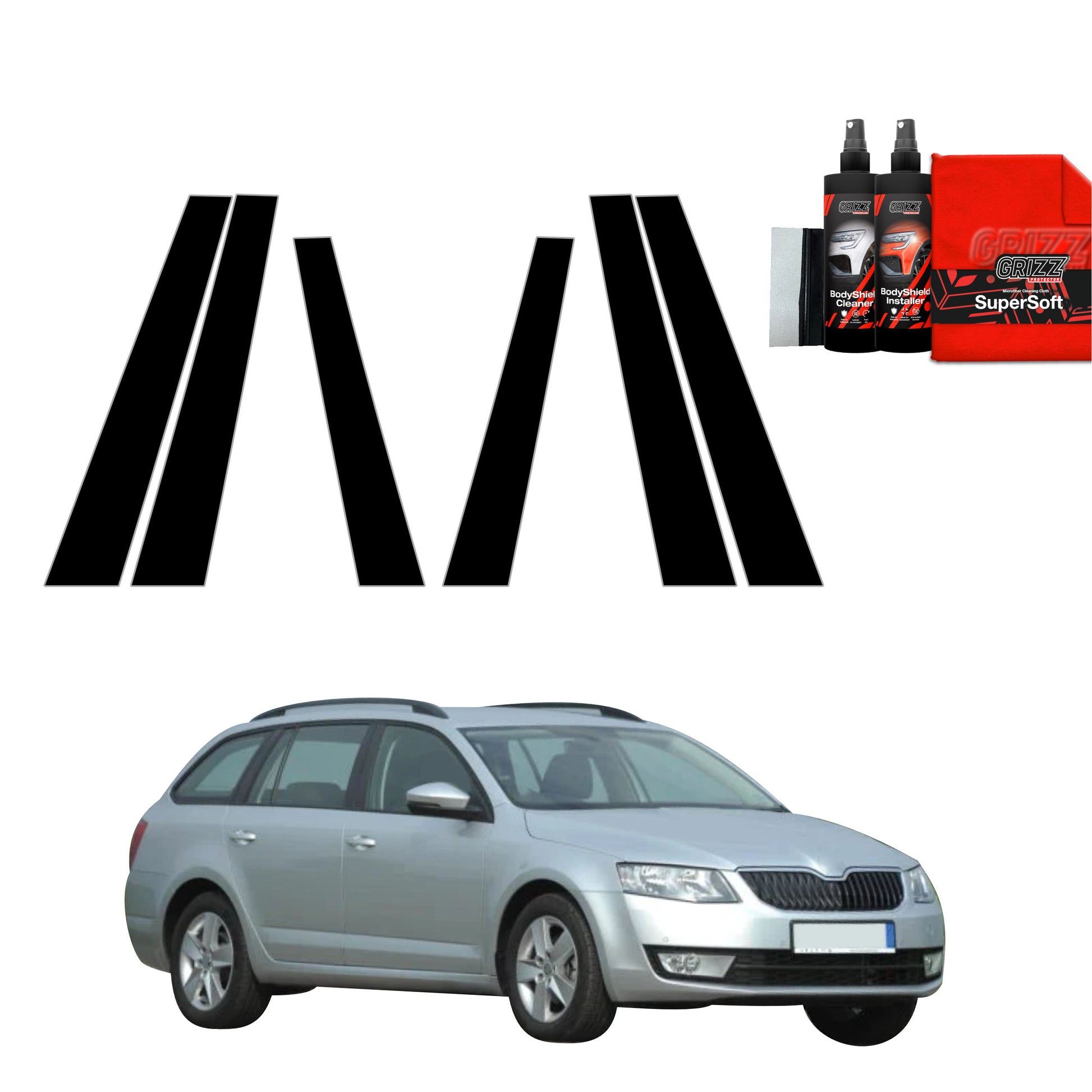 6in1 Juoda plėvelė statramsčiams Skoda Octavia 3 Kombi 5D (2017-2020)