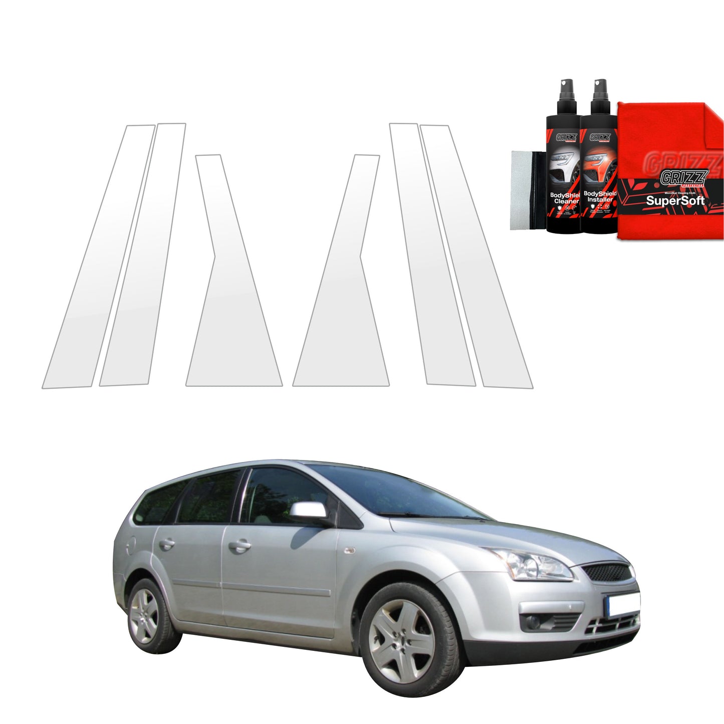 6in1 Protective film for pillars for Ford Focus Mk2 Kombi (2004-2007)
