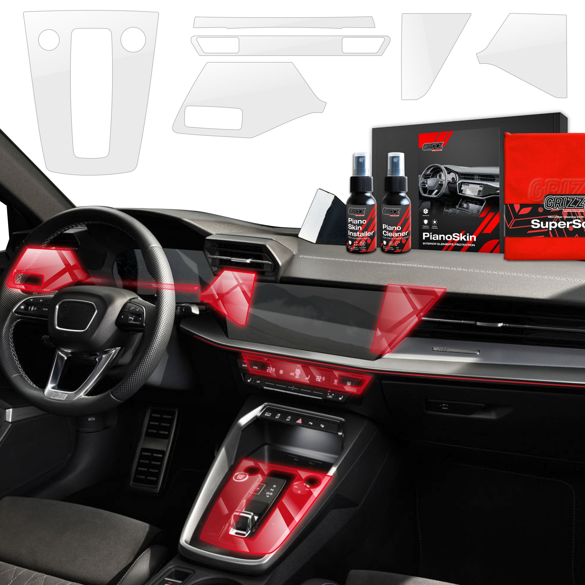 6in1 Grizz apsauginė vidinė plėvelė Audi RS3 8Y (2020-2024) Skaidrus PianoSkin