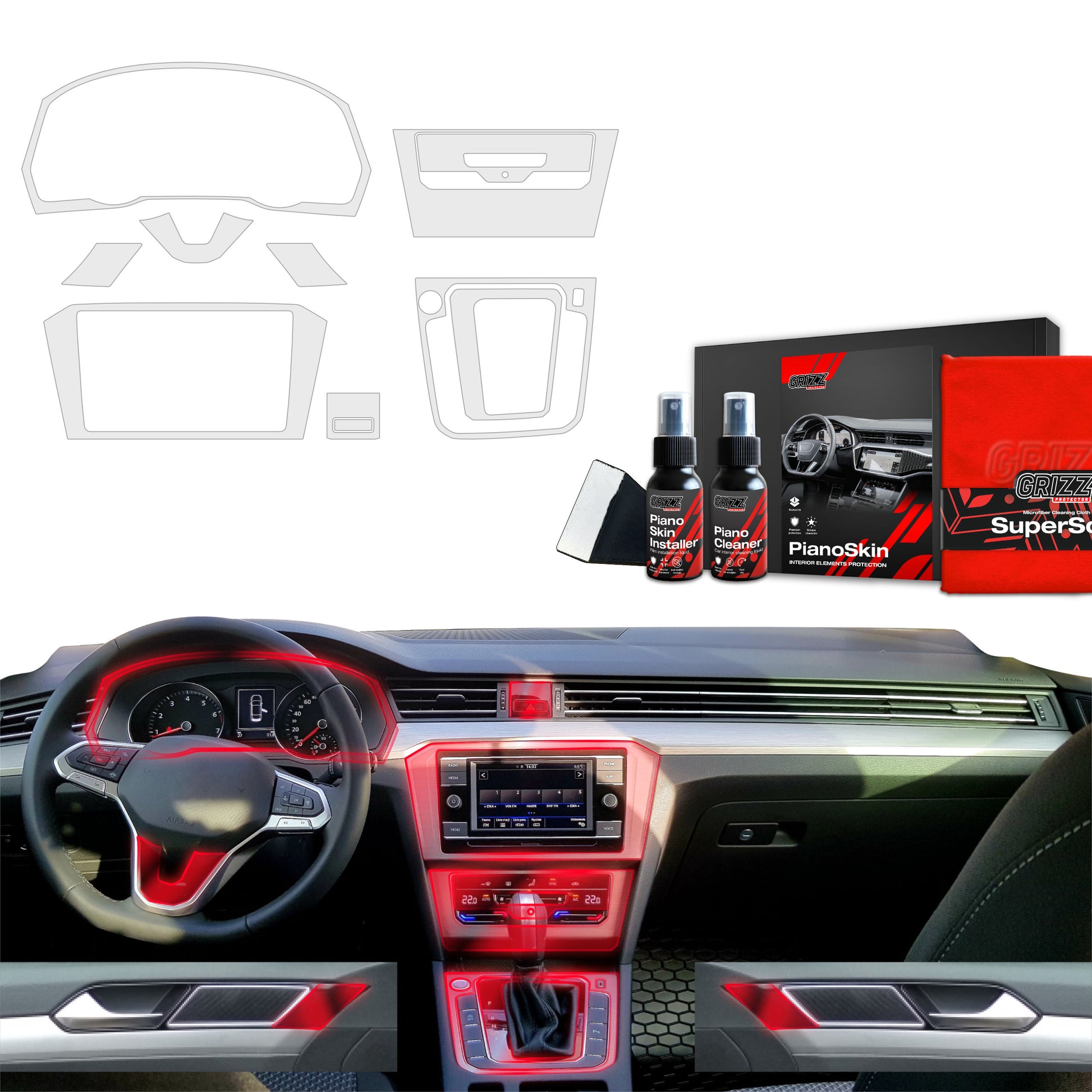 8in1 Grizz protective interior film Volkswagen VW Passat B8 (2020-2023) Anti-fingerprint PianoSkin