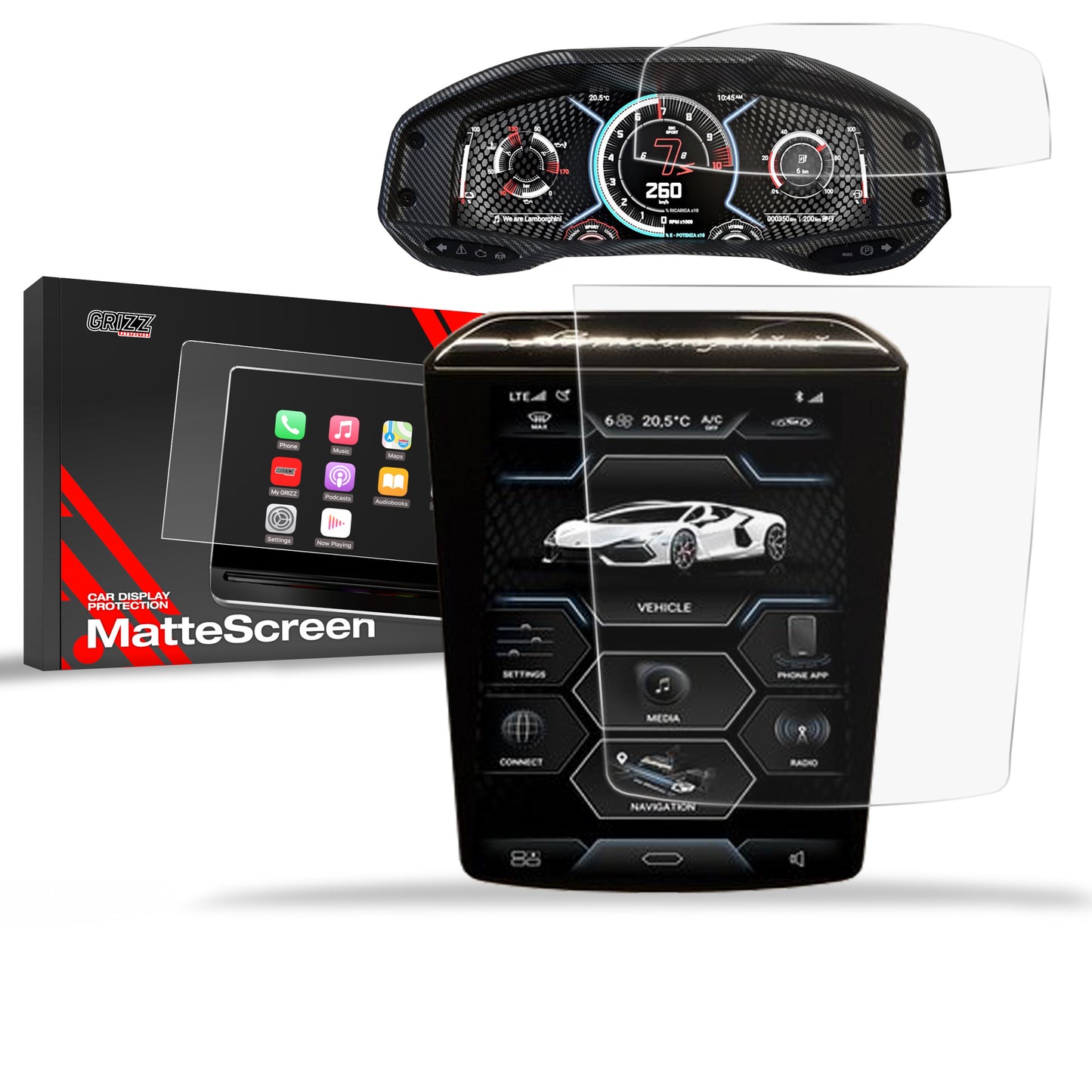 Anti-fingerprint screen film Lamborghini Revuelto (2024-2025) Matte Grizz 2in1