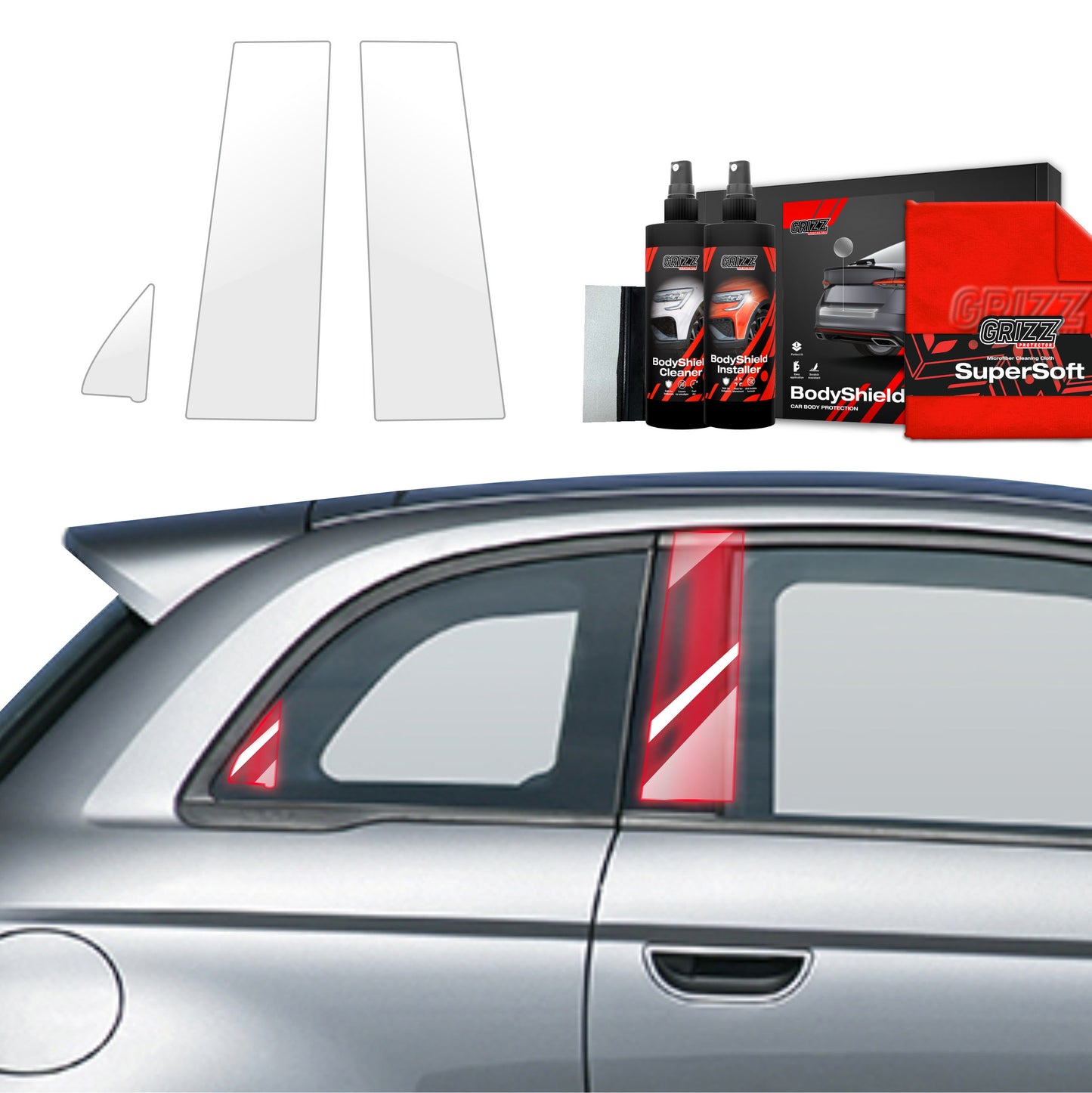 3in1 Protective film for pillars for Fiat 500 (2016-2025)