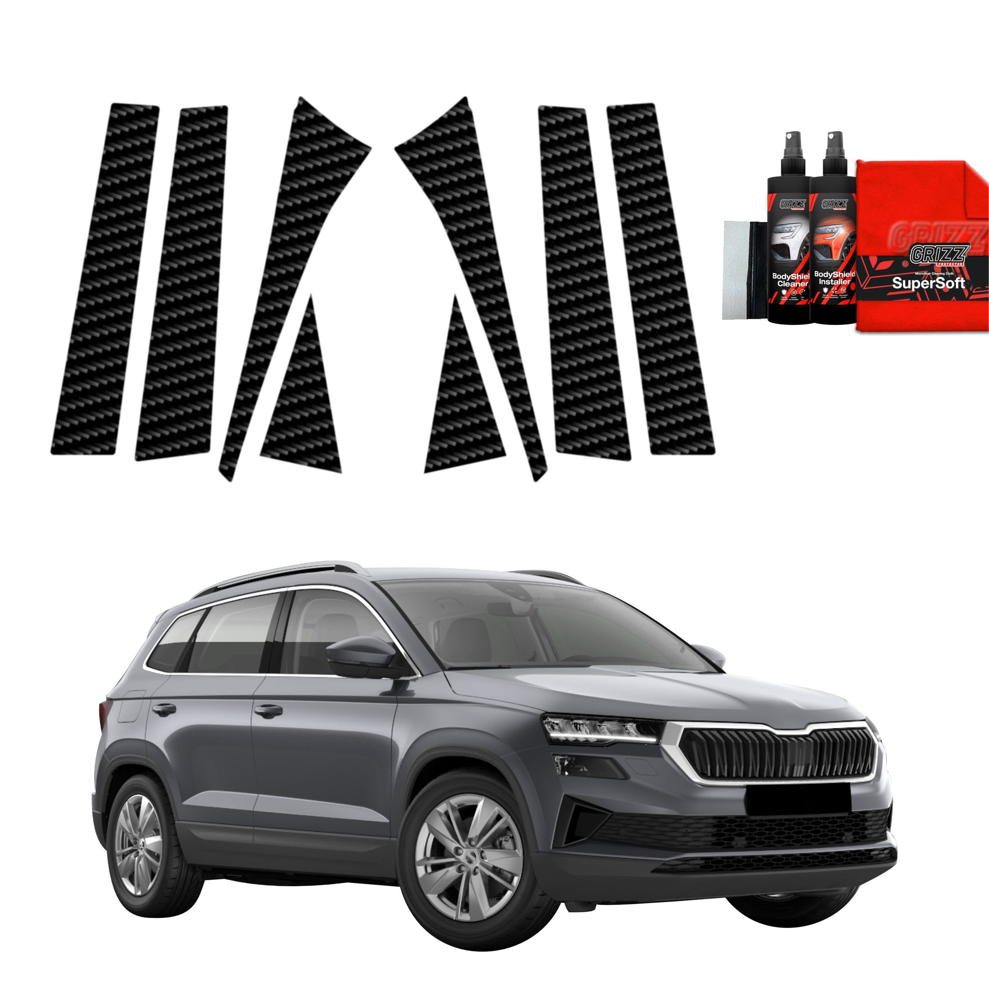 8in1 Anglies pluošto plėvelė statramsčiams Skoda Karoq (2022-2025)