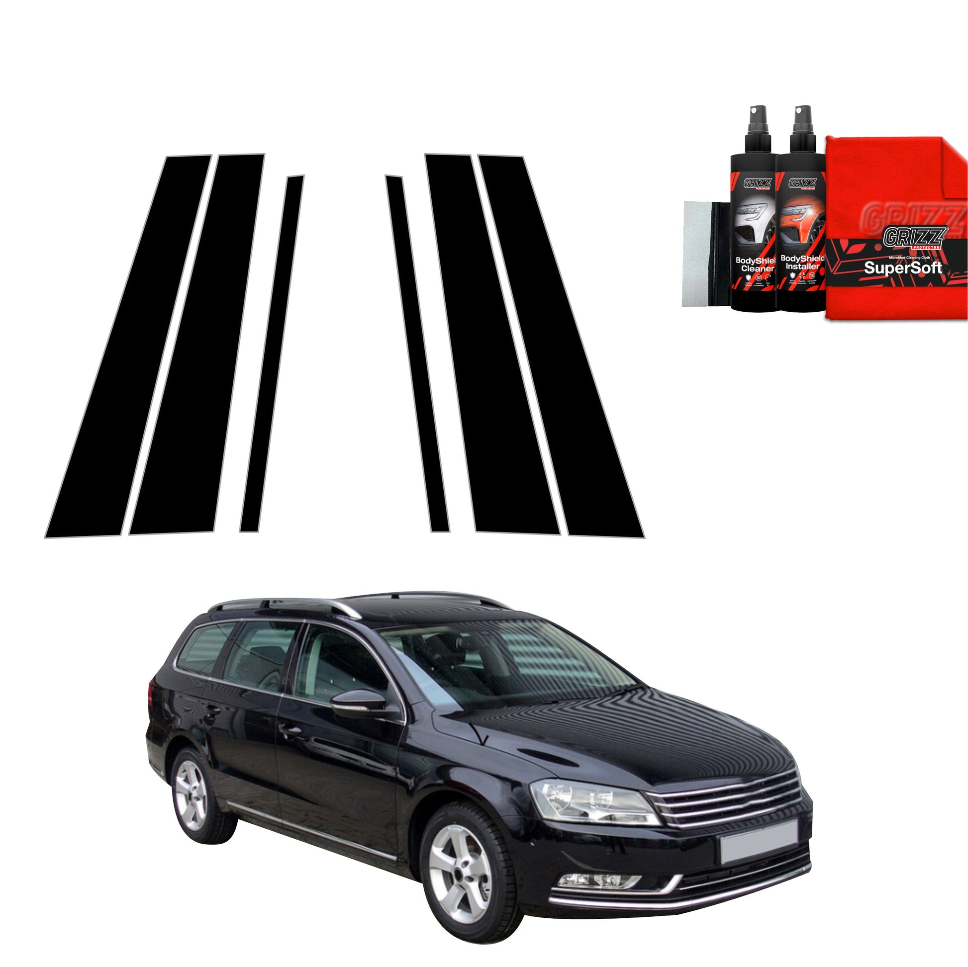 6in1 Juoda plėvelė statramsčiams Volkswagen Passat B7 Variant (2010-2014)