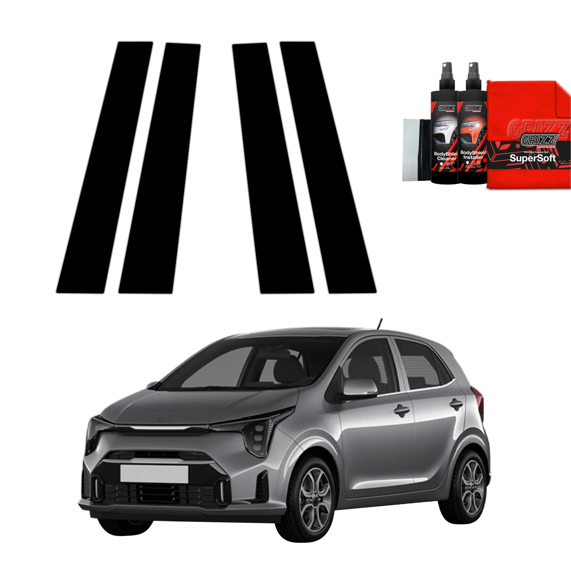 4in1 Juoda plėvelė statramsčiams Kia Picanto (2023-2025)