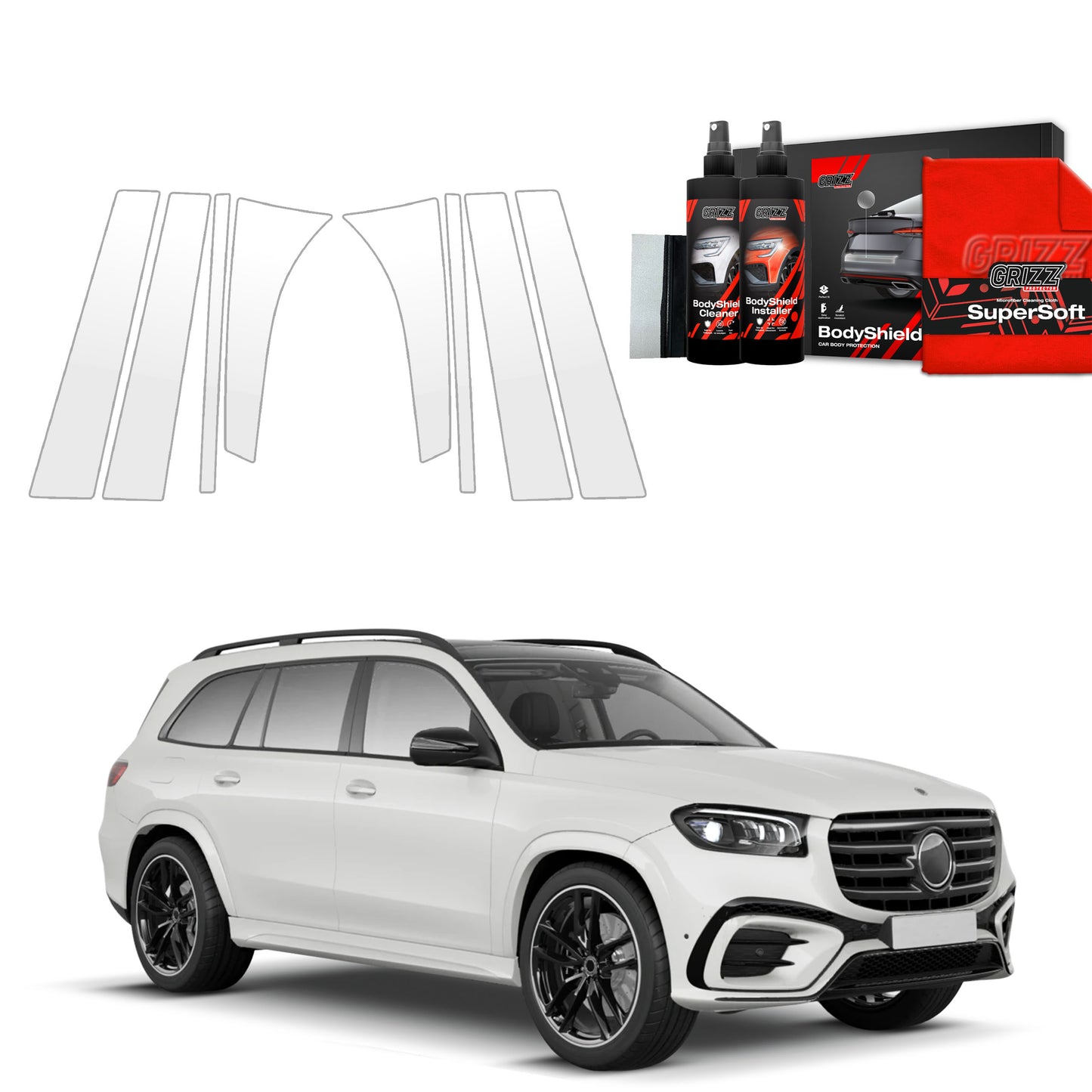 8in1 Protective film for pillars for Mercedes GLS 450d (2023-2025)