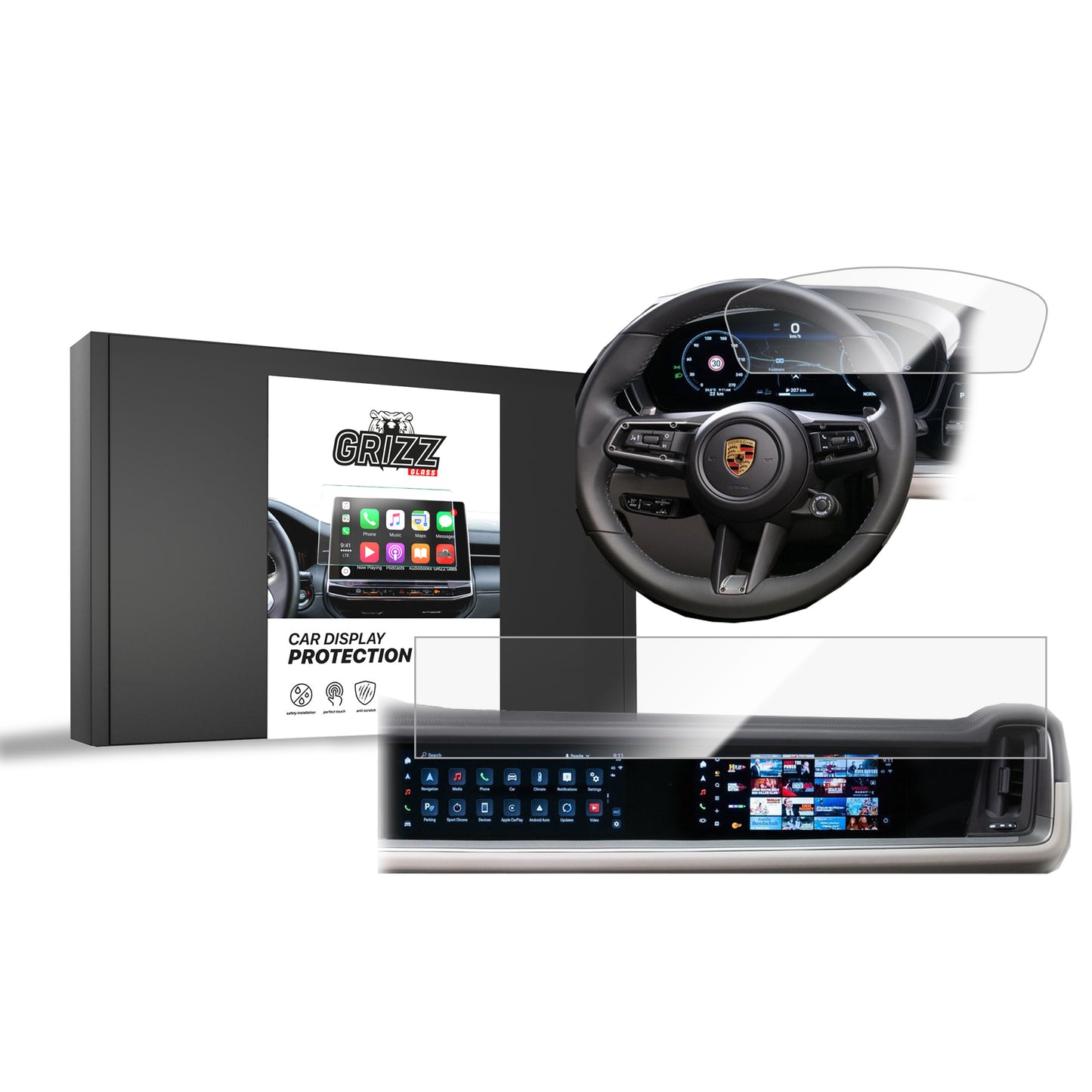 Ceramic screen film Porsche Cayenne 3 12,3" + 10,9‚Äú (2023-2025) Grizz 2in1