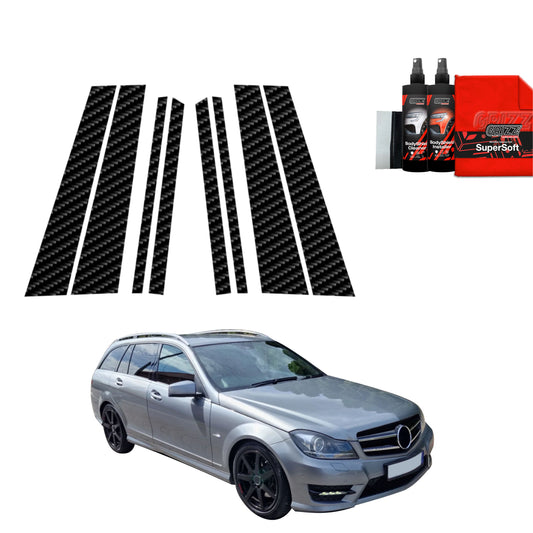 8in1 Carbon Fiber Film for Pillars Mercedes Benz C Class S204 Estate Facelifting (2011-2014)