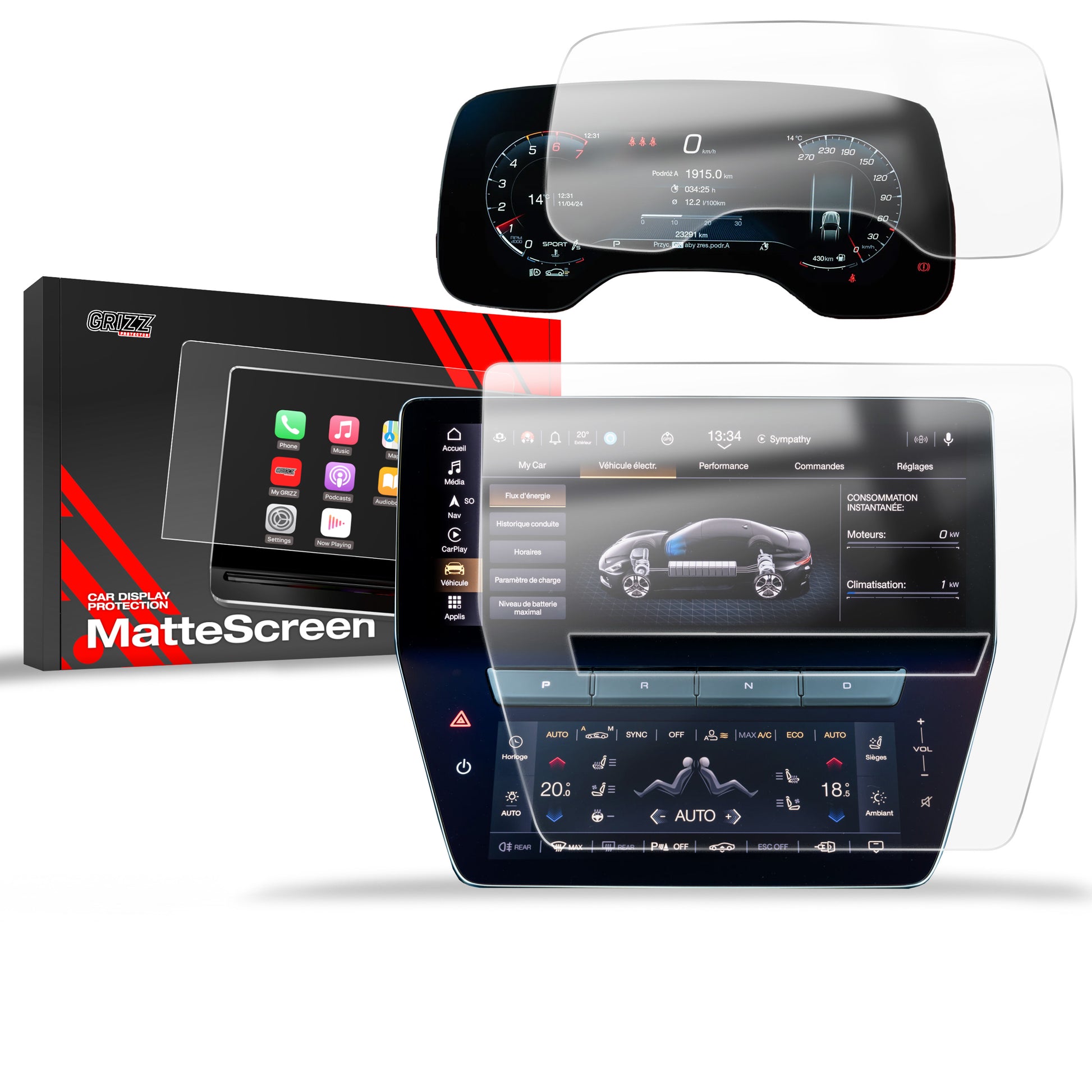 2in1 Anti-fingerprint screen film Maserati Grecale (2023-2025) Matte Grizz
